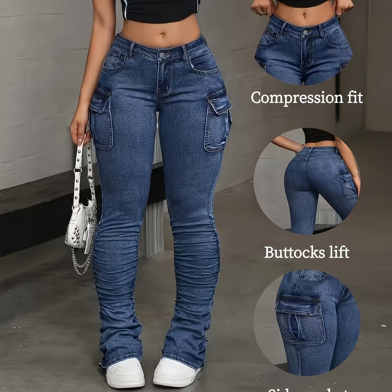 TEMU Plus-size Women's Cargo With Side-fold Pockets