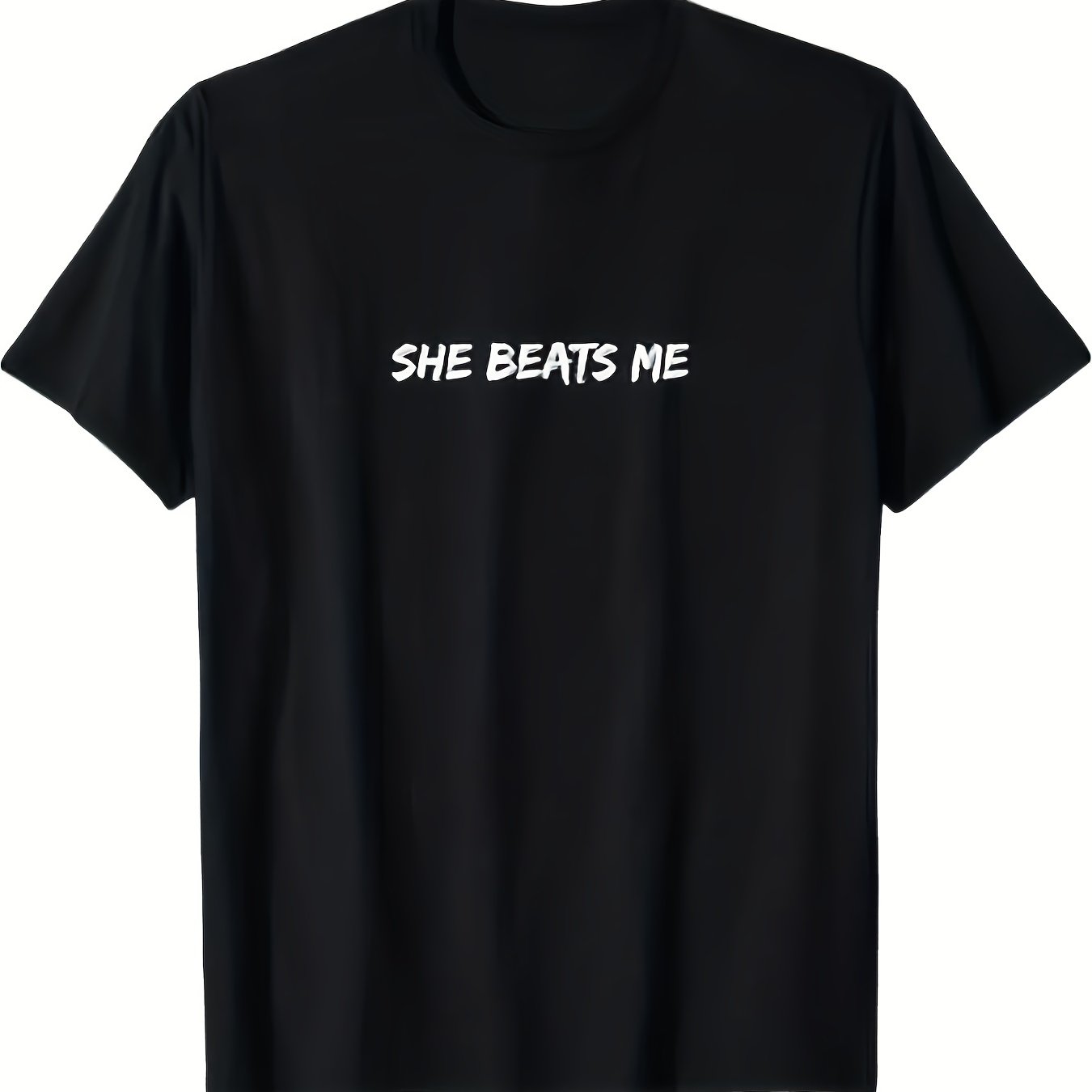 TEMU She Adult Men And Boys T-shirt - Ideal For Wear Essential - Premium Cotton, Casual, Short Sleeve, Crew Neck, , Gifts - 220g