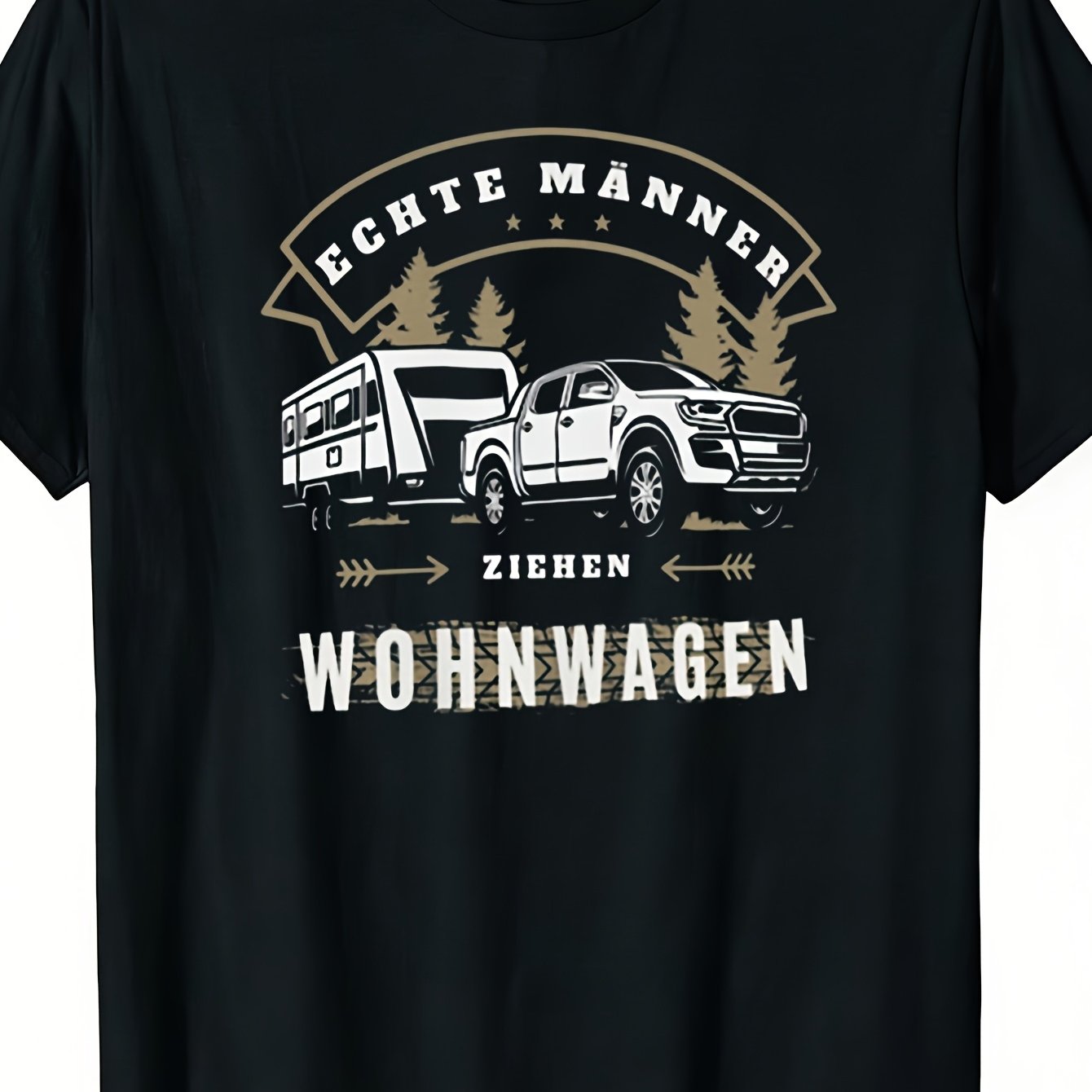 Plus Size Men's Men Pull Caravans T-shirt- Suitable Campers& Motorhome Enthusiasts, Crew Neck Casual Outdoor Tee With Saying, Caravaners, Washable Regular Fit Retro Apparel, Plus Size