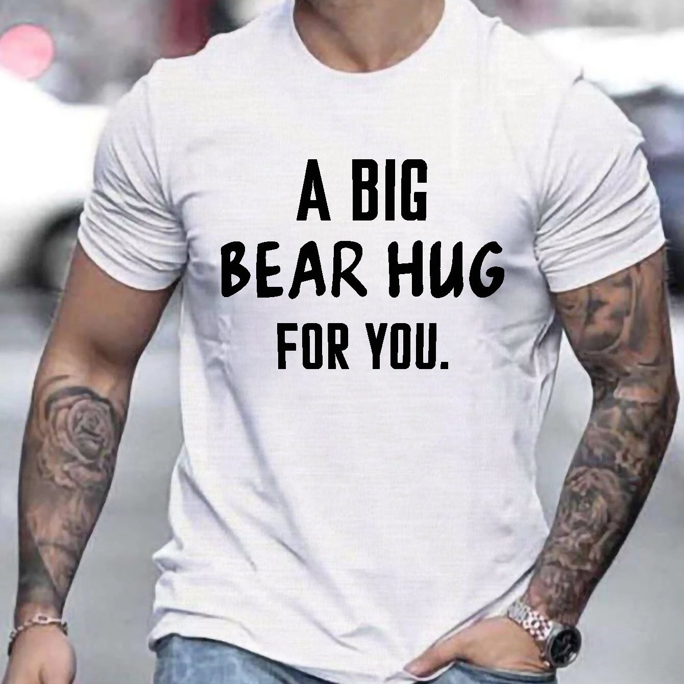 TEMU Plus Size A Letter Print Men's Short Sleeve T-shirts, Comfy Casual Breathable Tops For Training, Jogging, Men's Clothing