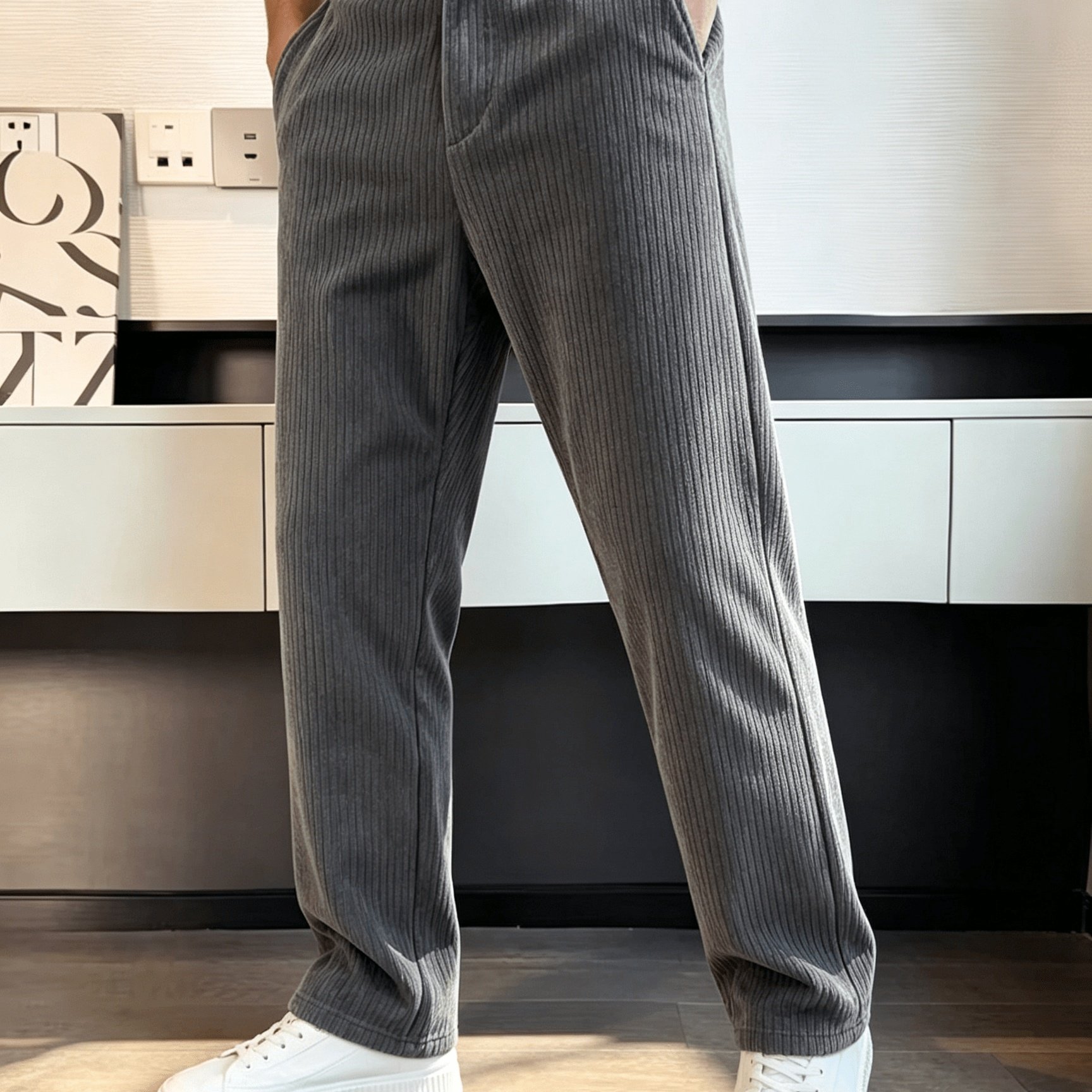 TEMU Men's Vintage Corduroy Trousers, Button Fly Pocket Details, Comfortable Straight Leg Pants For Casual, Outdoor And Daily Wear
