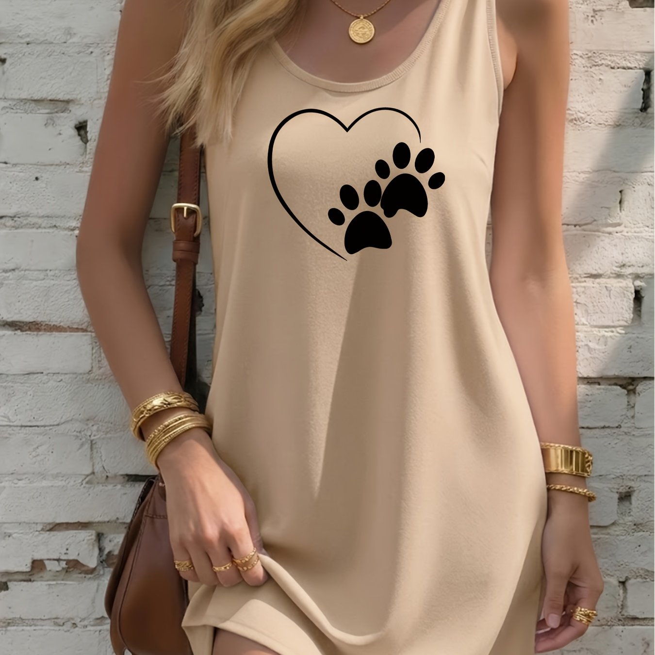 TEMU Women's Dress Solid Color Sleeveless Tank Dress, Style, For Shopping And Dating, Fashion Enthusiasts, Loose Fit