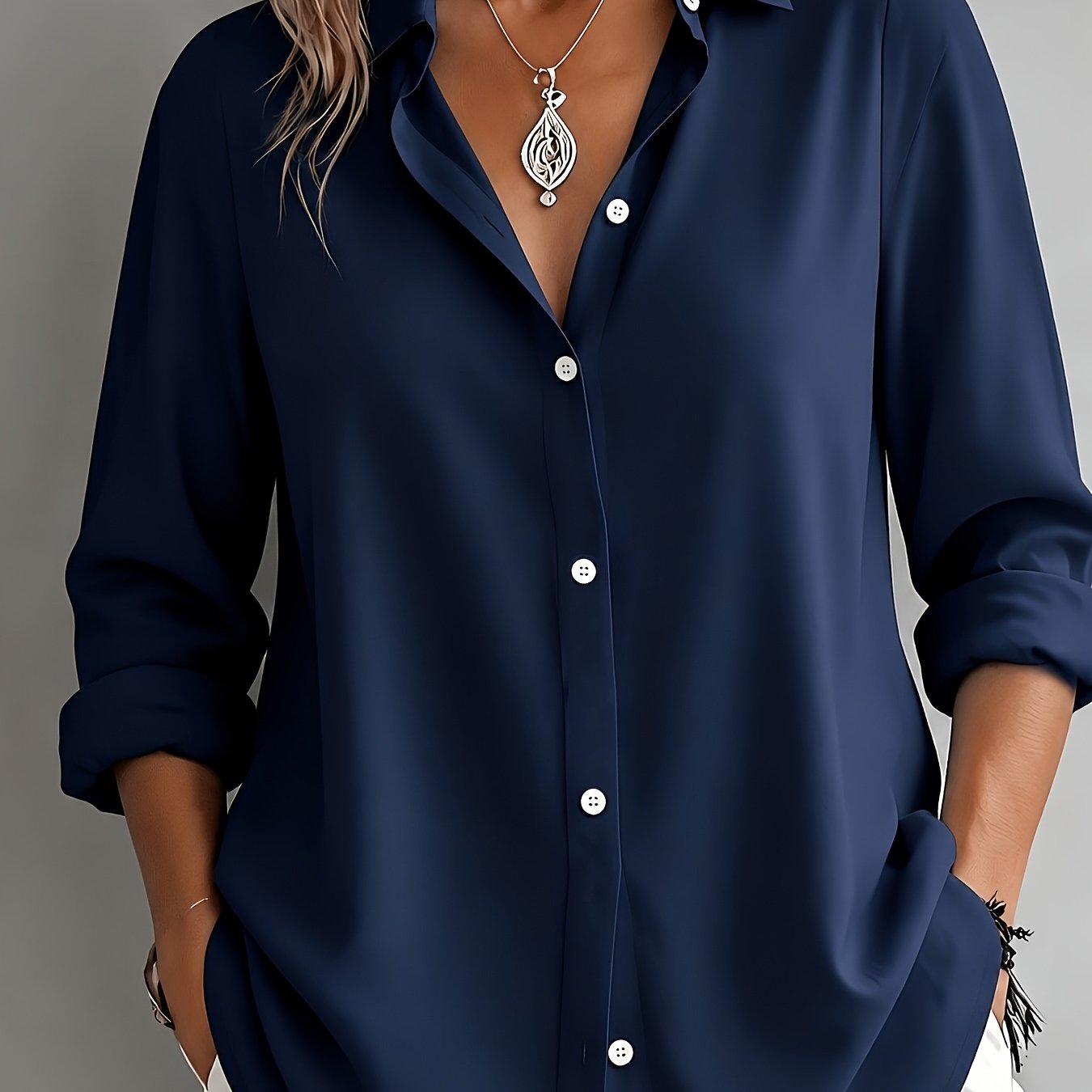 TEMU Elegant Special Edition Women' Color Shirt - Long Sleeve Button-up, Classic Lapel, Machine Washable, Suitable For Office, , Or Formal Events,