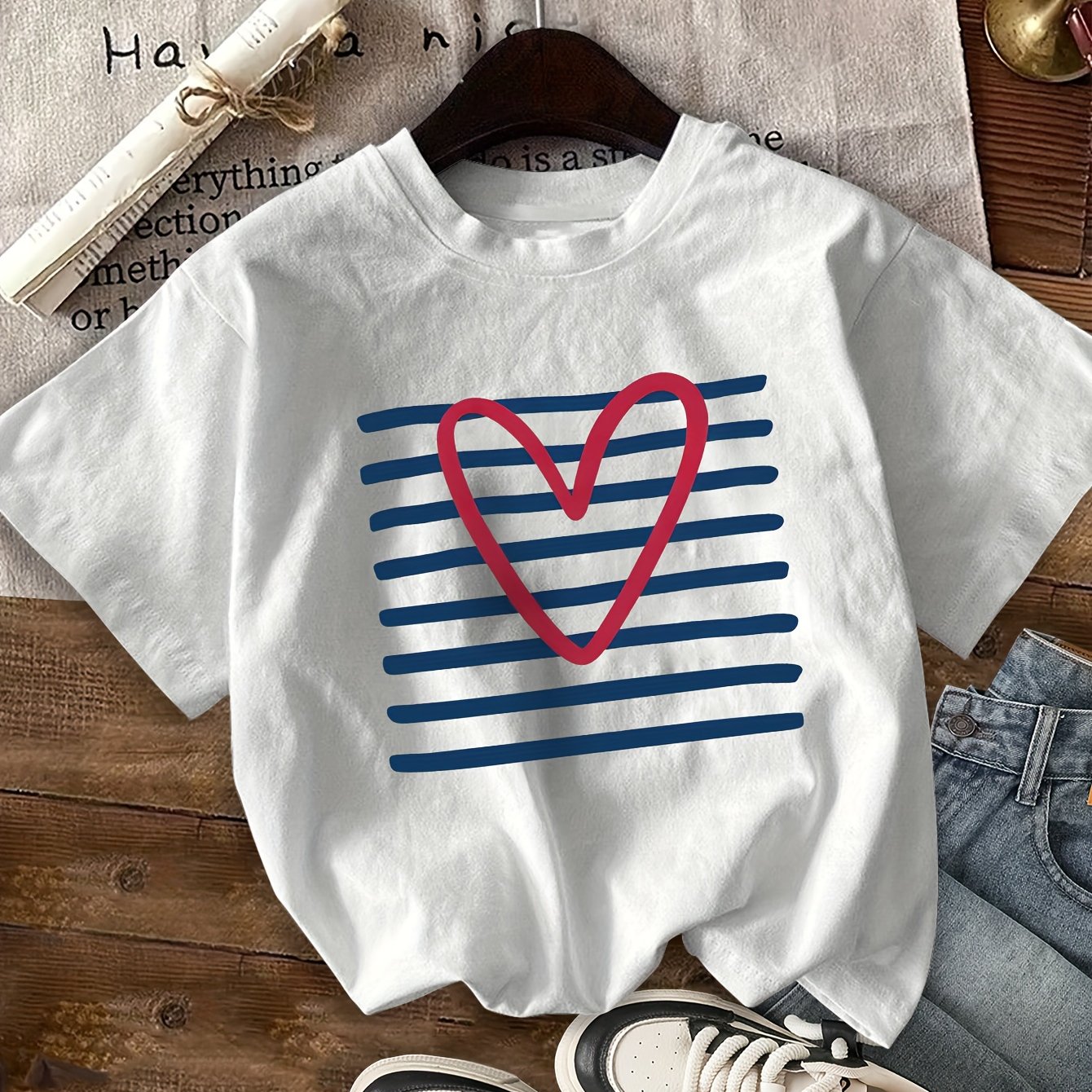 TEMU Camiseta con estampado , manga corta y cuello , top casual para verano y , ropa de mujer