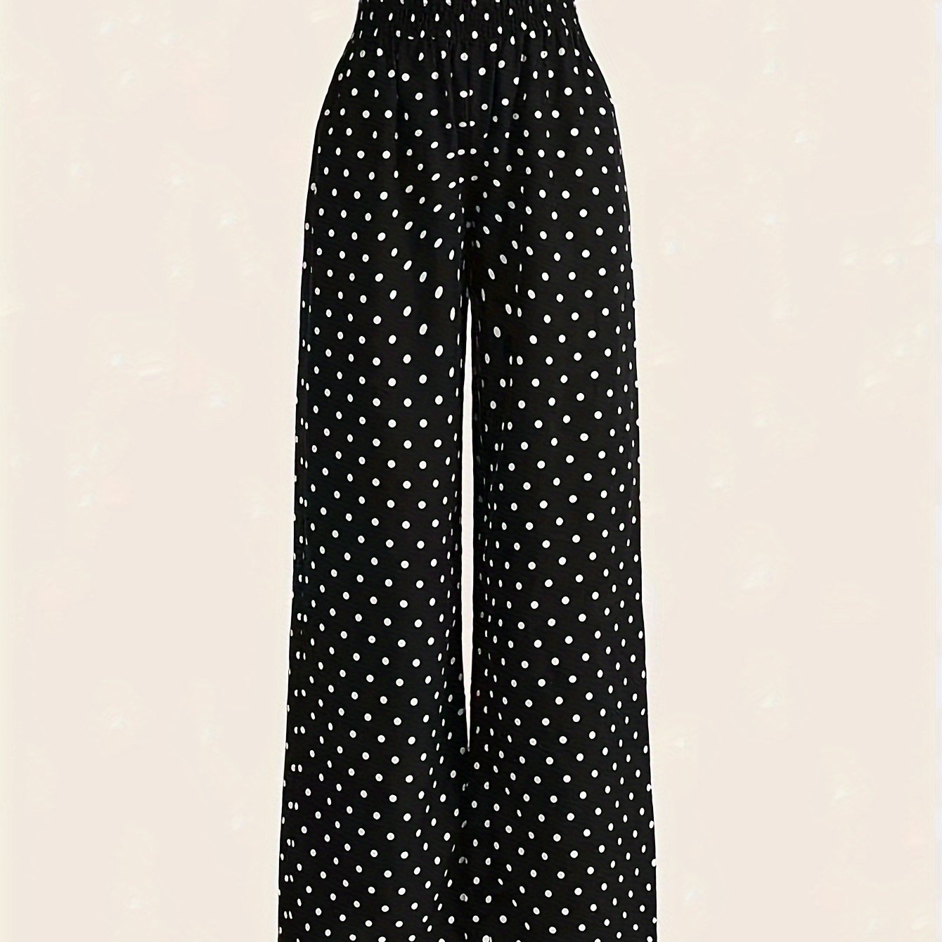 TEMU Polka-dot Print Wide Leg Pants, Casual Elastic Waist Loose Pants For Spring & Summer, Women's Clothing