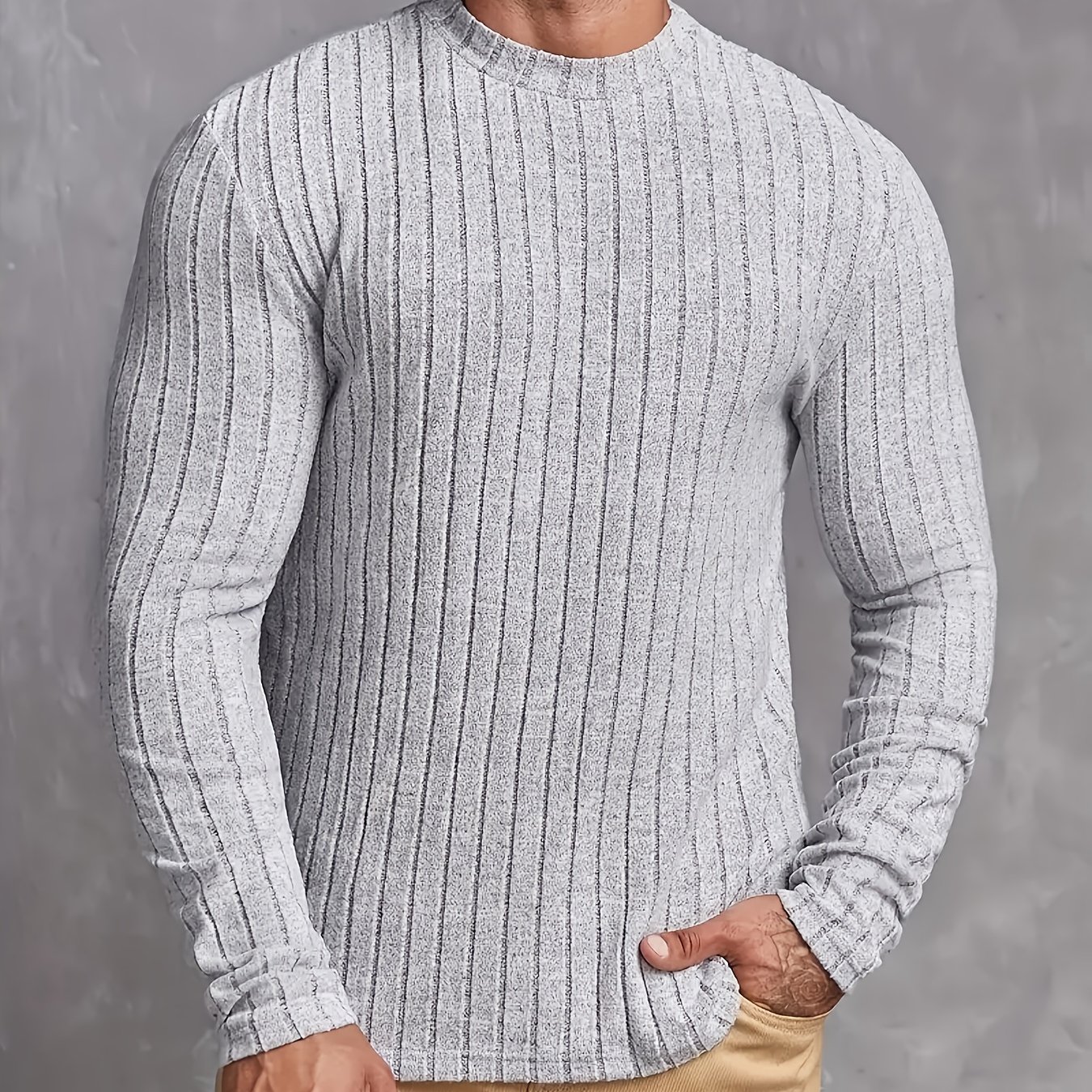 High Elasticity Men's New Knit Pullover Round Neck Spring Autumn Base Layer Shirt