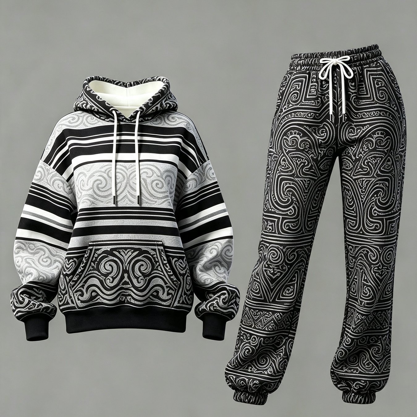 TEMU 2pcs Set, Plus-size Women's New Autumn And Hoodie With Casual Jogger Pants, Versatile Outfit With Geometric , Warm Slightly Stretchy Fabric,