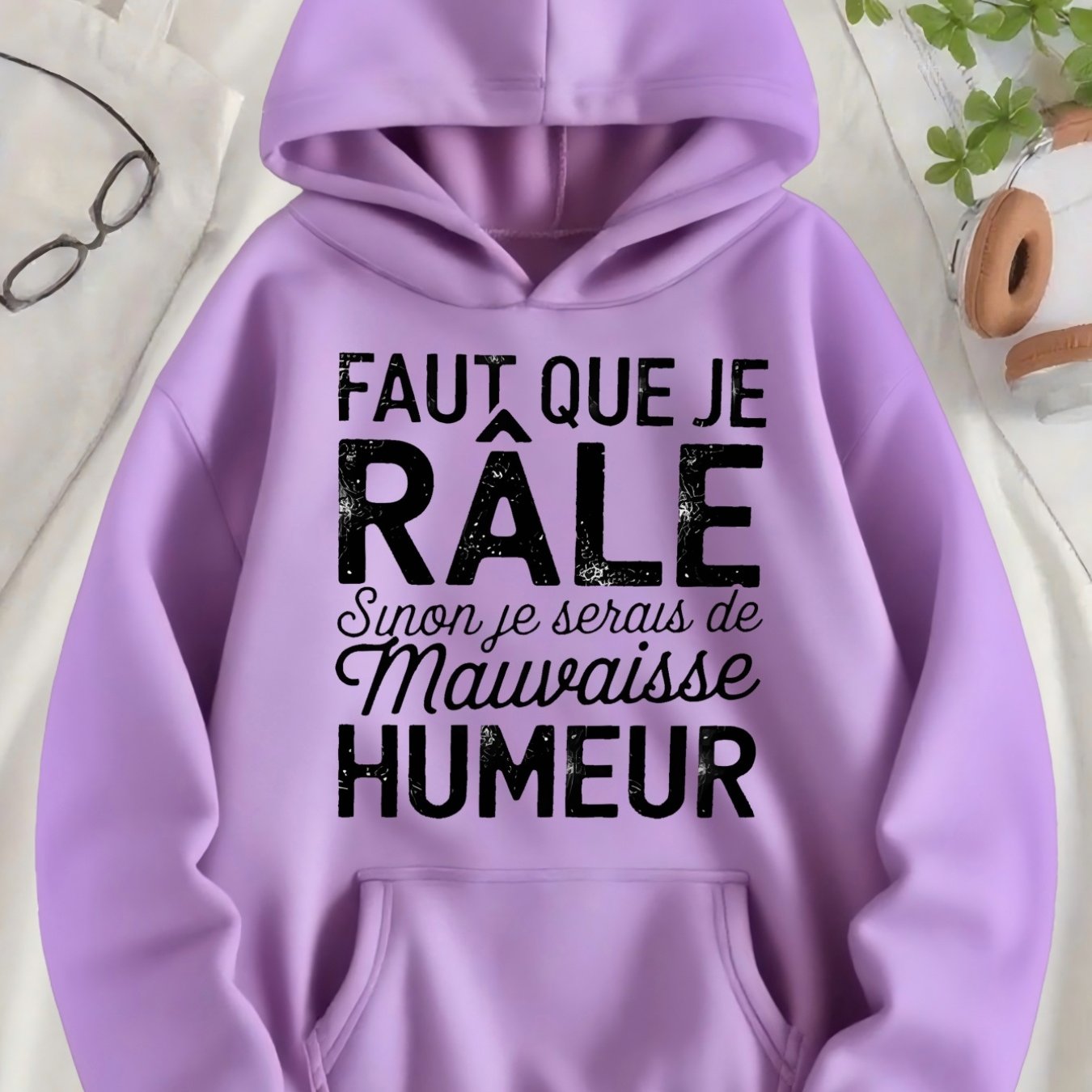 TEMU Sweat à capuche doublé pour femme, d'inspiration française, avec imprimé de lettres à , une poche et un design saisissant