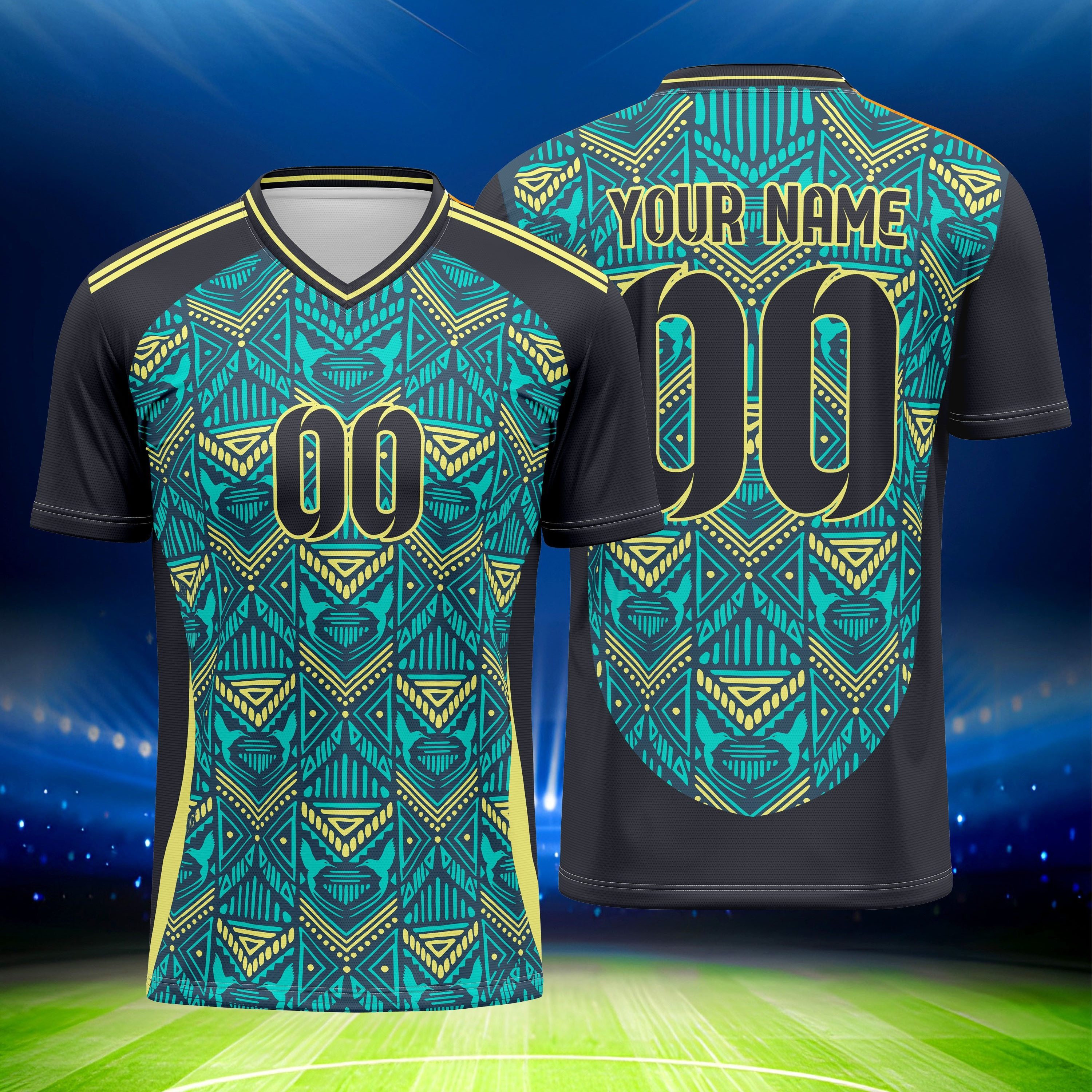 TEMU Custom Men's Soccer Jersey - V-neck, Breathable Polyester, Personalized With Name & Number For Training & Casual Wear