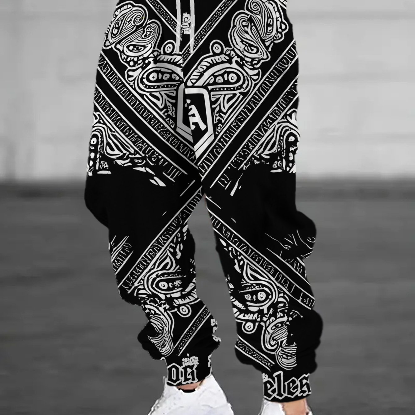 TEMU Men's Sweatpants - Flat Pattern - Non-textured - Skull Pattern Los Angeles Style Polka Dot Pattern, Casual Sport Pants, Stylish And Versatile,