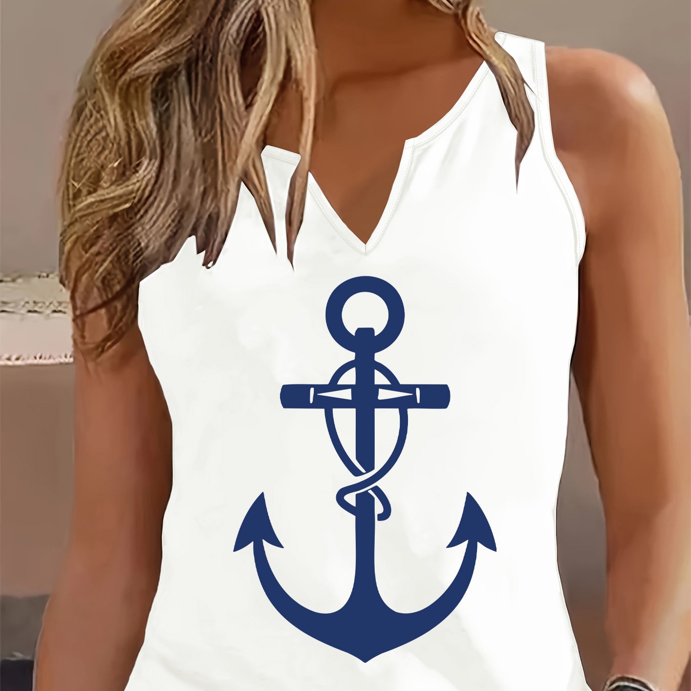 TEMU (052#) Camiseta sin y fresca para mujer, camiseta sin con estampado de y cuello en V, top transpirable