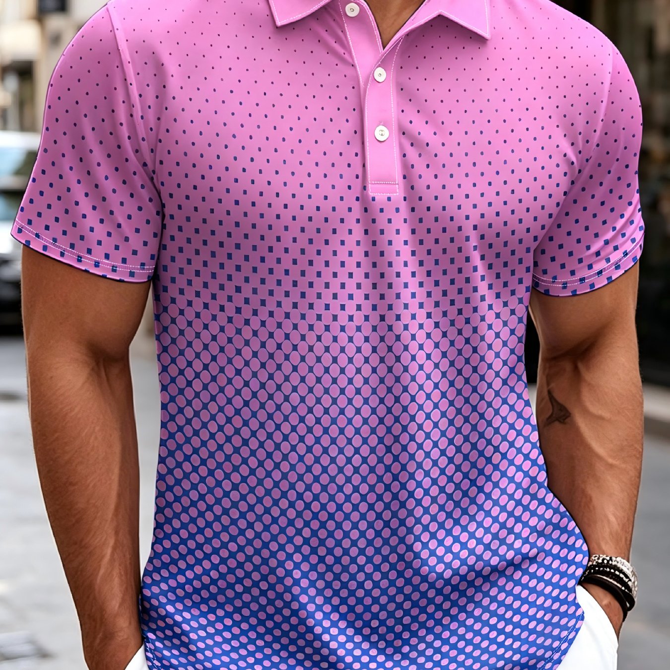 TEMU Men's Shirt With Polka Dot Print Design, Suitable For Casual Sports And Daily Commuting. Lightweight And Comfortable, It Makes A Perfect Gift