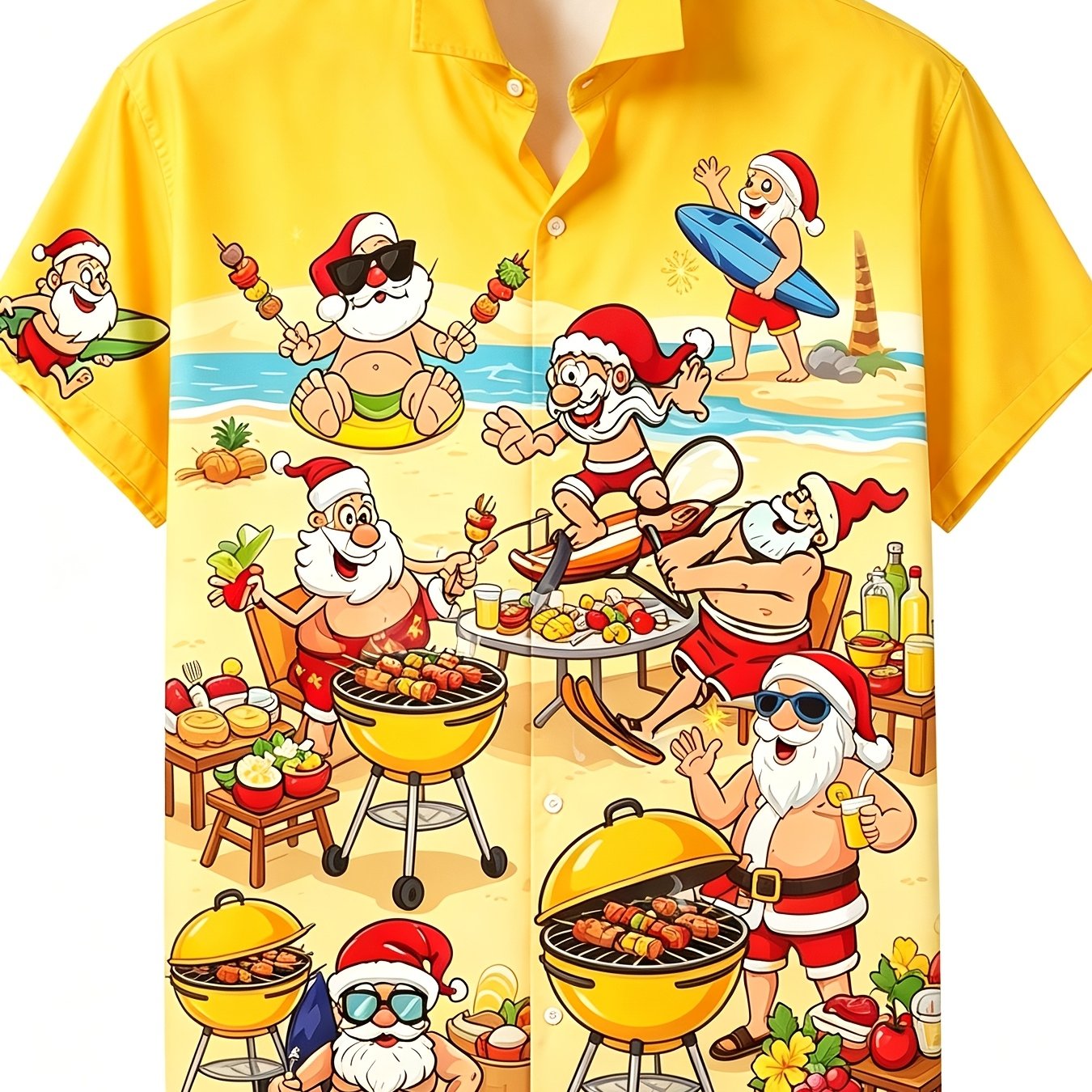 TEMU - Santa Claus Island Vacation Pattern Men's Casual Shirt Fashionable -hop Hawaiian Shirt