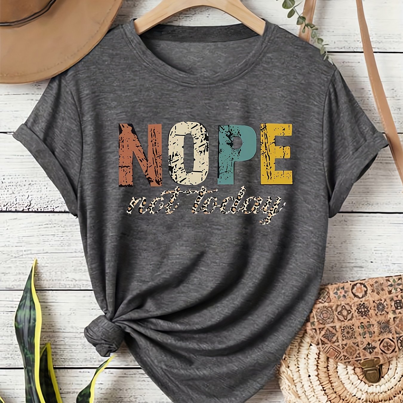 Trend Nope Large Letter Printed Round Neck Summer Women's Short Sleeve T-shirt