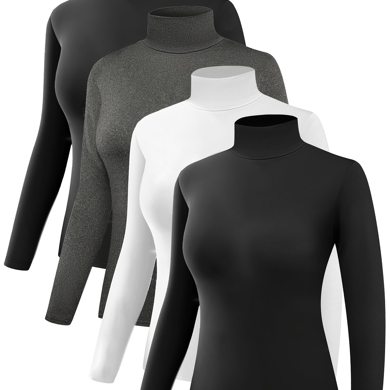 TEMU 4pcs Women's High-neck Thermal Top Set Fitted Thermal Base Layer Essentials, 2026, Valentine's Day, Gifts