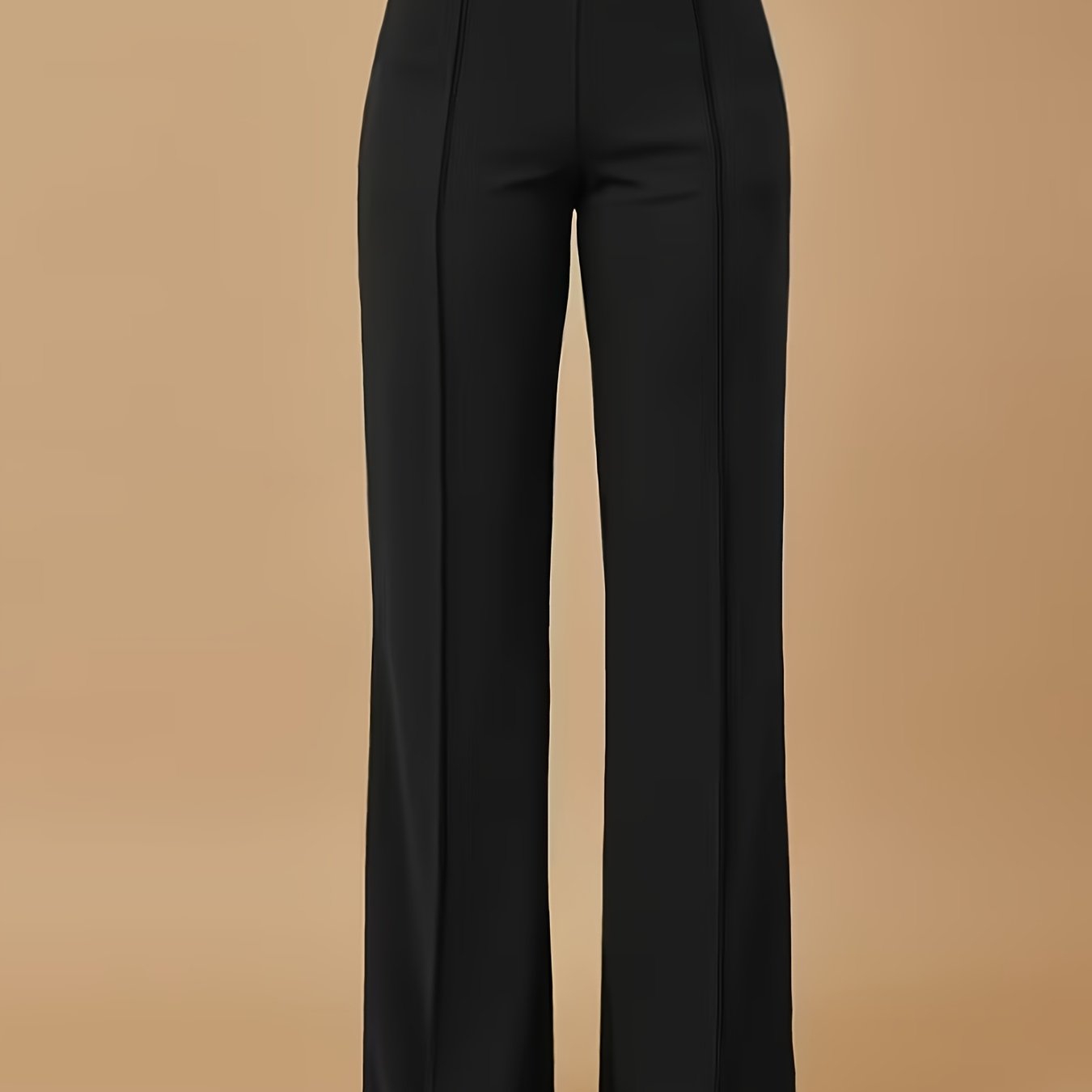 Plus Size - Elegant High-waist Women'-color Trousers - Slim Fit, Stretchy And, Machine Washable, Solid Color With Metallic Chain Detail, Versatile For , Wear