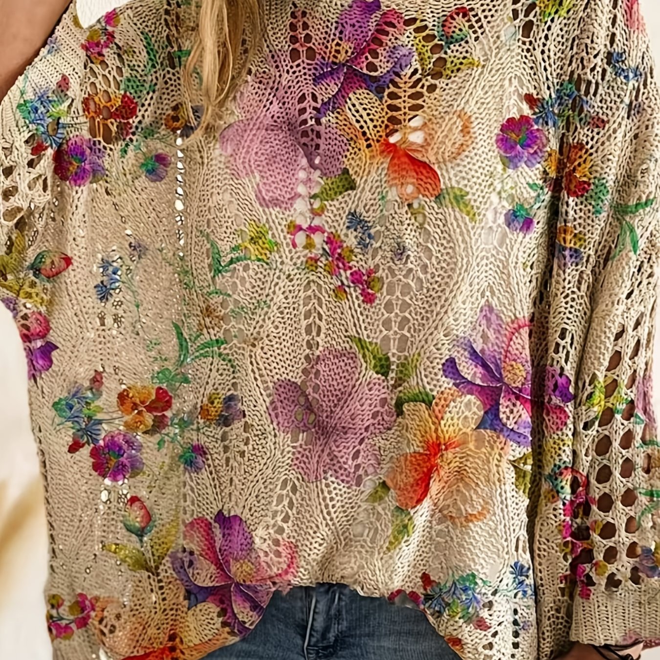 TEMU 2d Flat Pattern Spring And Summer Fashion New Pullover -sleeve Women's Top Floral Pattern Flat Digital Printing Trendy Women's Clothing Ladies'