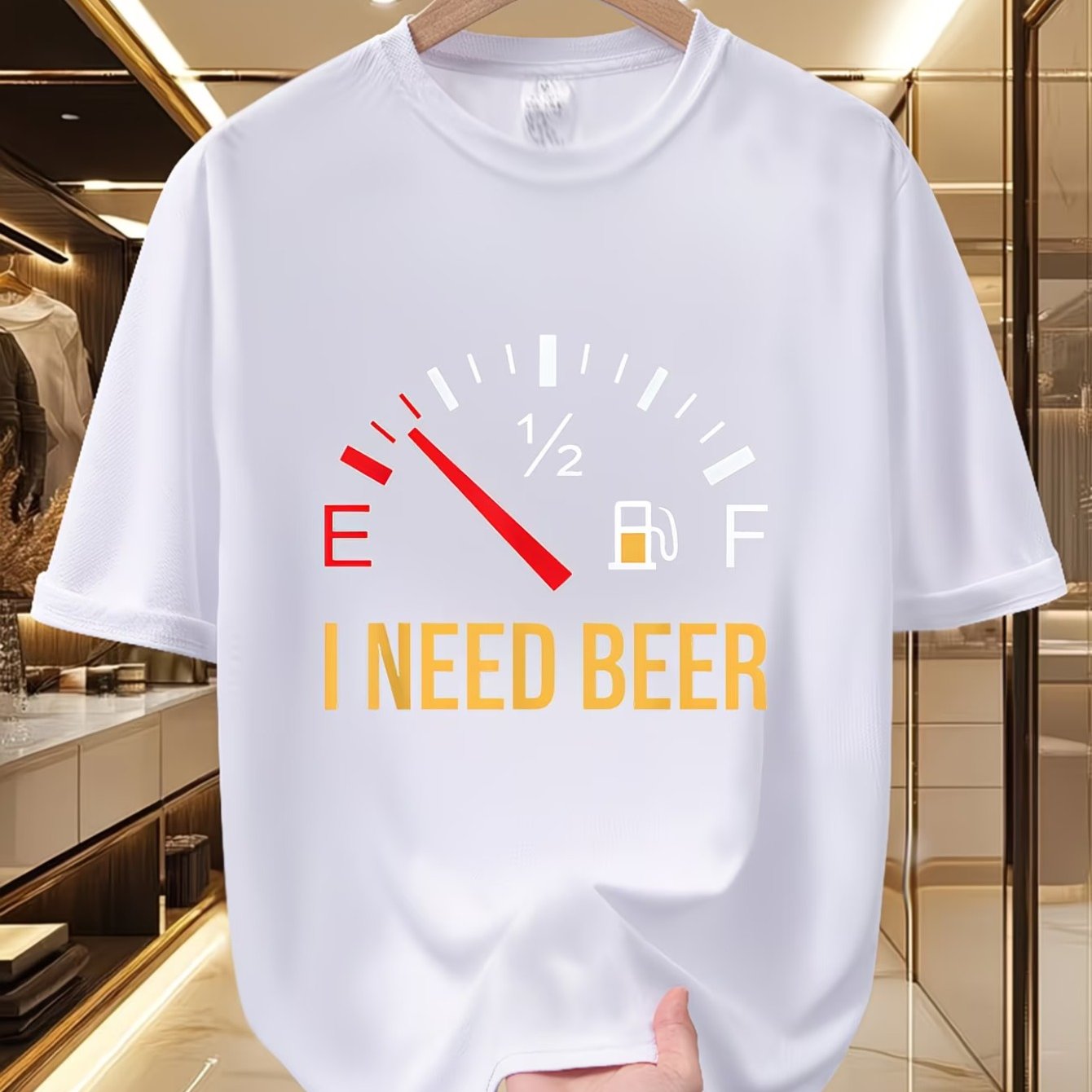 TEMU Men's Fun "i Need Beer" Beer-themed T-shirt - Soft And Breathable Crew Neck Short Sleeve Tee, Suitable For Casual , Parties, And Daily Wear - A