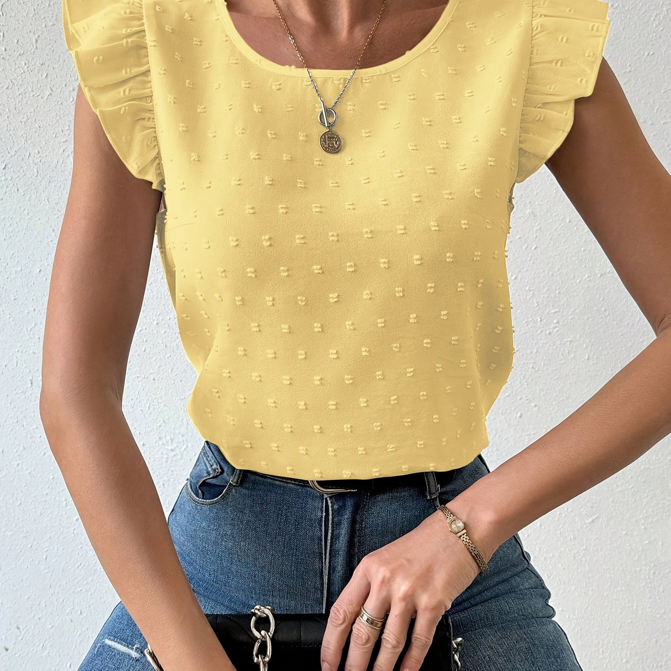 E-shop Elegantes Damen-Shirt mit Ausschnitt, Blumenmuster, Flatterärmeln Kurzarm, vielseitiges Oberteil für Sommerpartys, , Urlaub, Pendeln, Büro