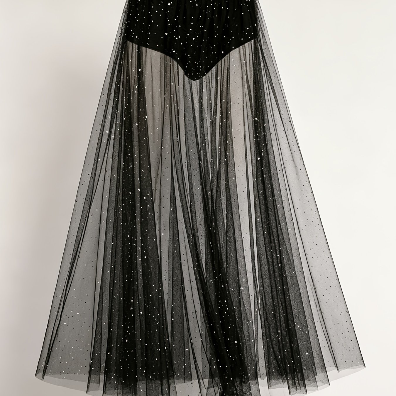 TEMU Women's High-waisted Black Mesh Skirt With A Cool, Sophisticated Feel, Sequined Sheer A-line Flared Maxi Skirt, High-waisted Fairy Dress For