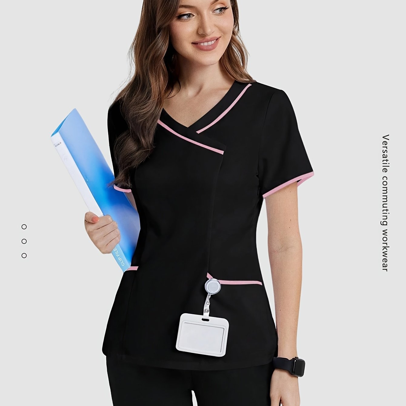 TEMU Color-block Short Sleeve Top, Women's Professional T-shirt, Casual Comfortable Top