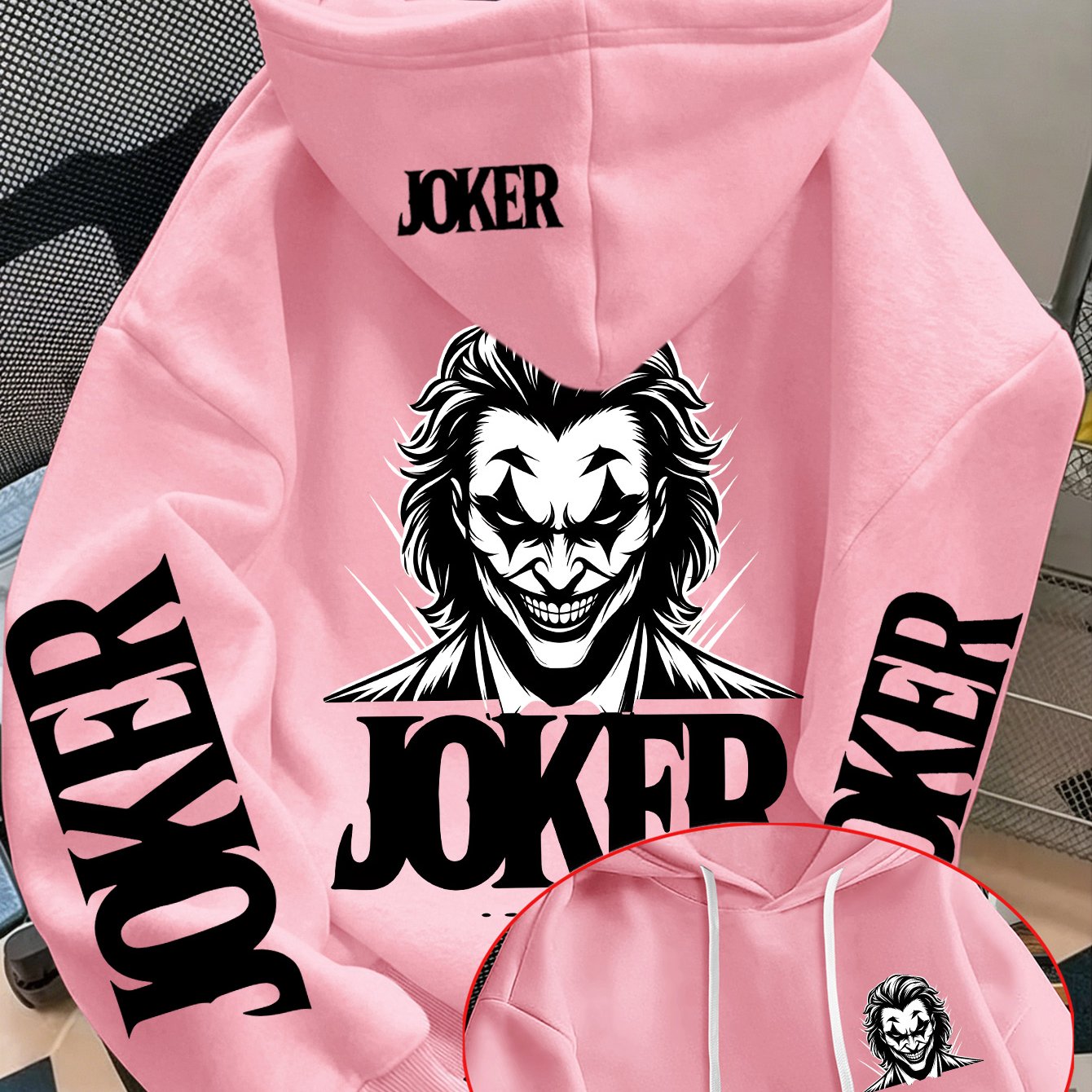 TEMU Wb Officially Licensed Men's Hoodie With Joker Black And White Portrait Print, Personalized Back Cartoon Print, American Trendy Style, 2026 New