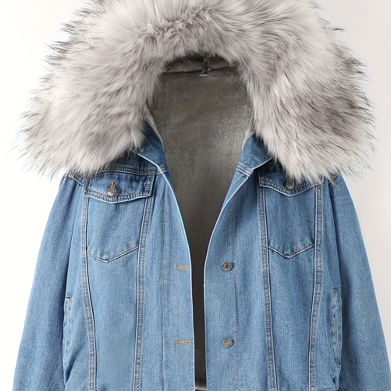 Blue jean jacket 2024 with fur hood