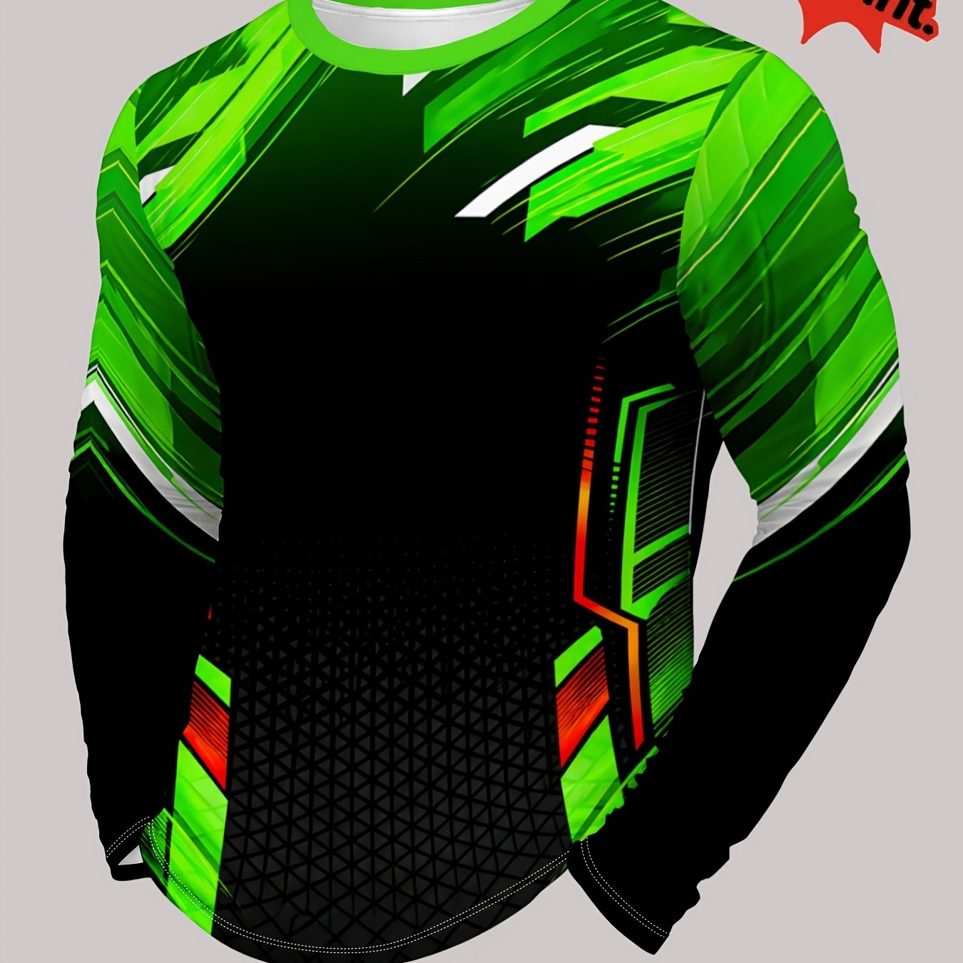 TEMU [print Design-not Textured//sequins] Men's Fashion Trendy Round Neck Long Sleeve T-shirt, Individual Geometric Pattern Print, Athletic Casual