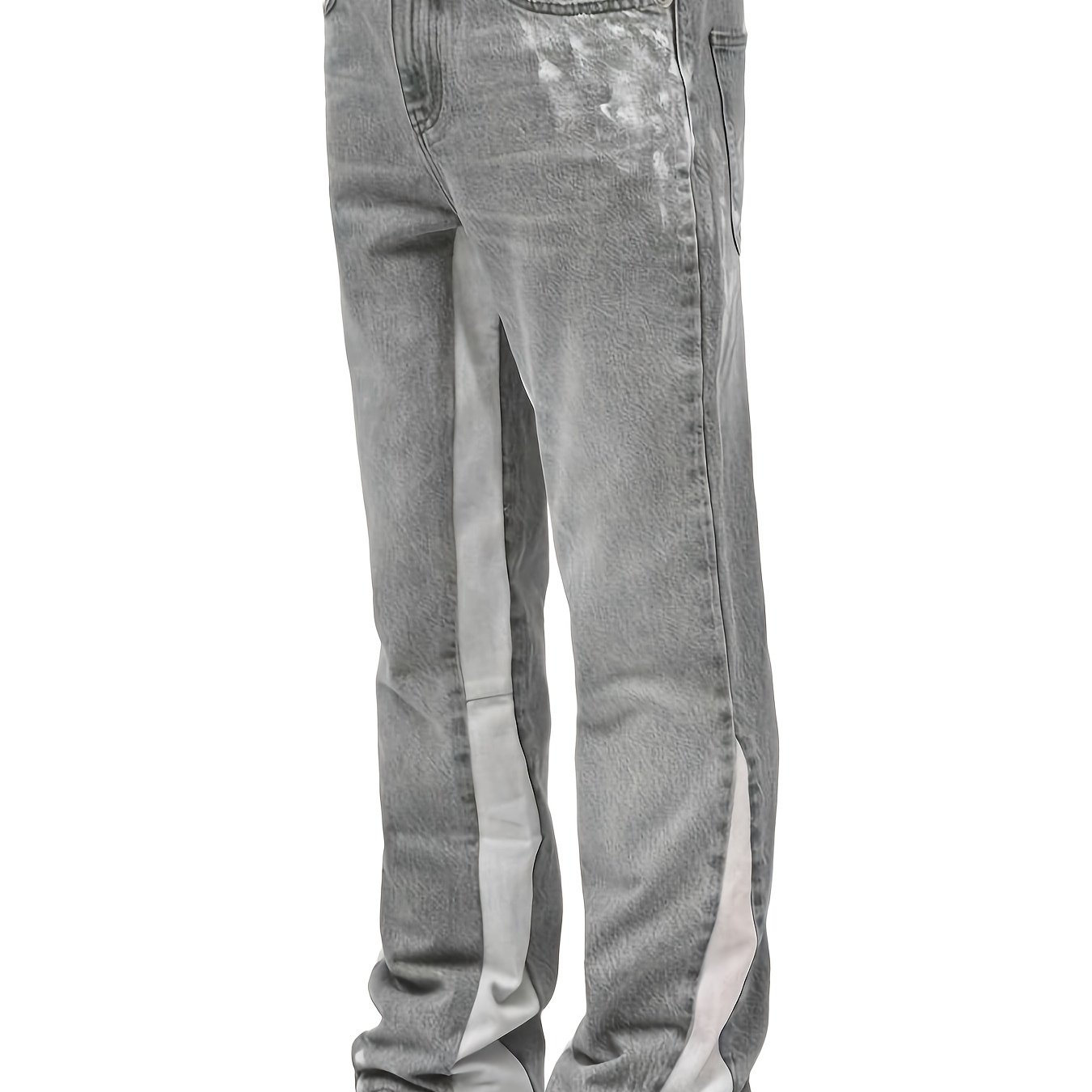 's Vintage Washed Denim Pants With Trendy Design, Casual Straight-leg Trousers