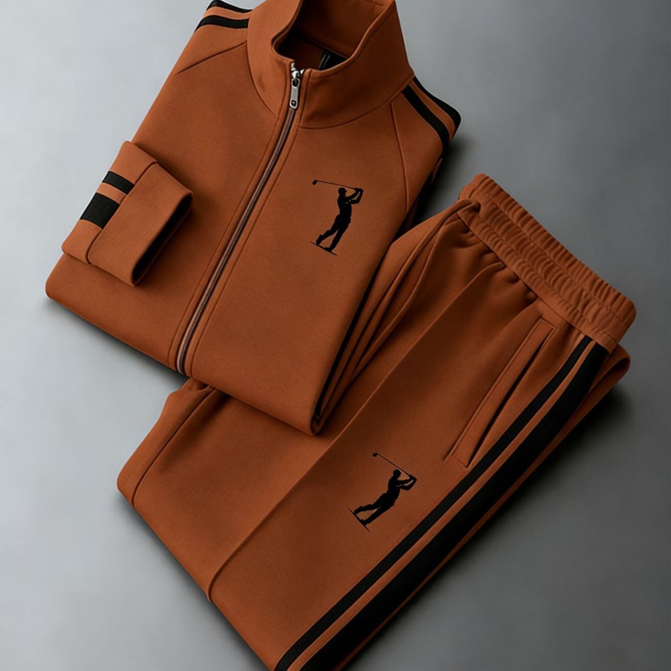 Men's Fashion Casual Trendy Graphic Zip-up Jacket & Track Pants Set Men's Wear For Adults Men Sportswear Casual Wear Fall Winter Street Style