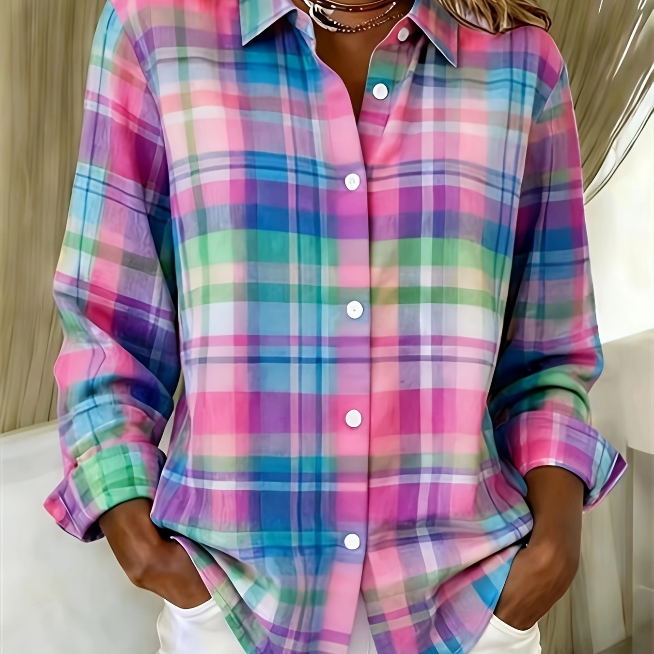 TEMU Plus Size, Size Long Sleeve Collared Casual Print Shirt