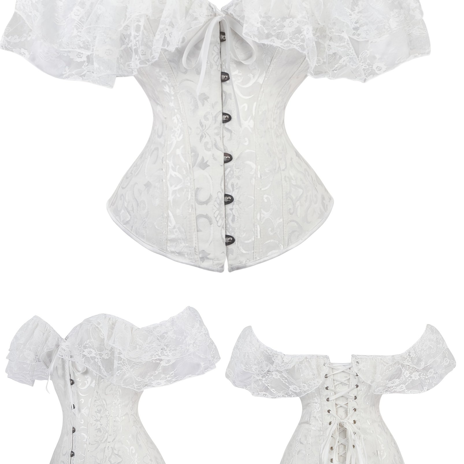 TEMU Corset de mariée haut de gamme à manches courtes en dentelle avec volants, lingerie pour mariage, sous-vêtements de mariée, idéal pour les