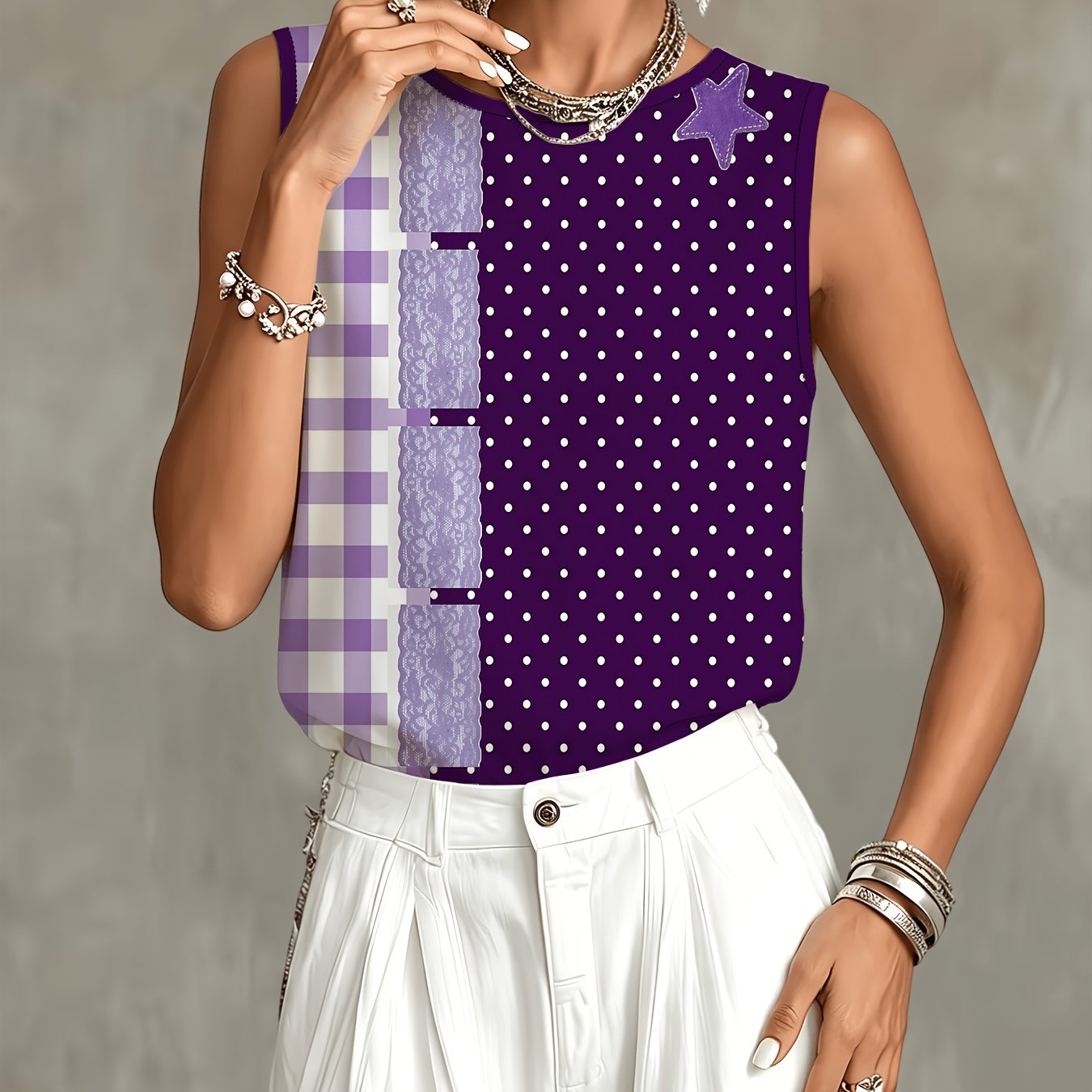 TEMU con diseño patchwork, chaleco de para mujer, top corto de moda