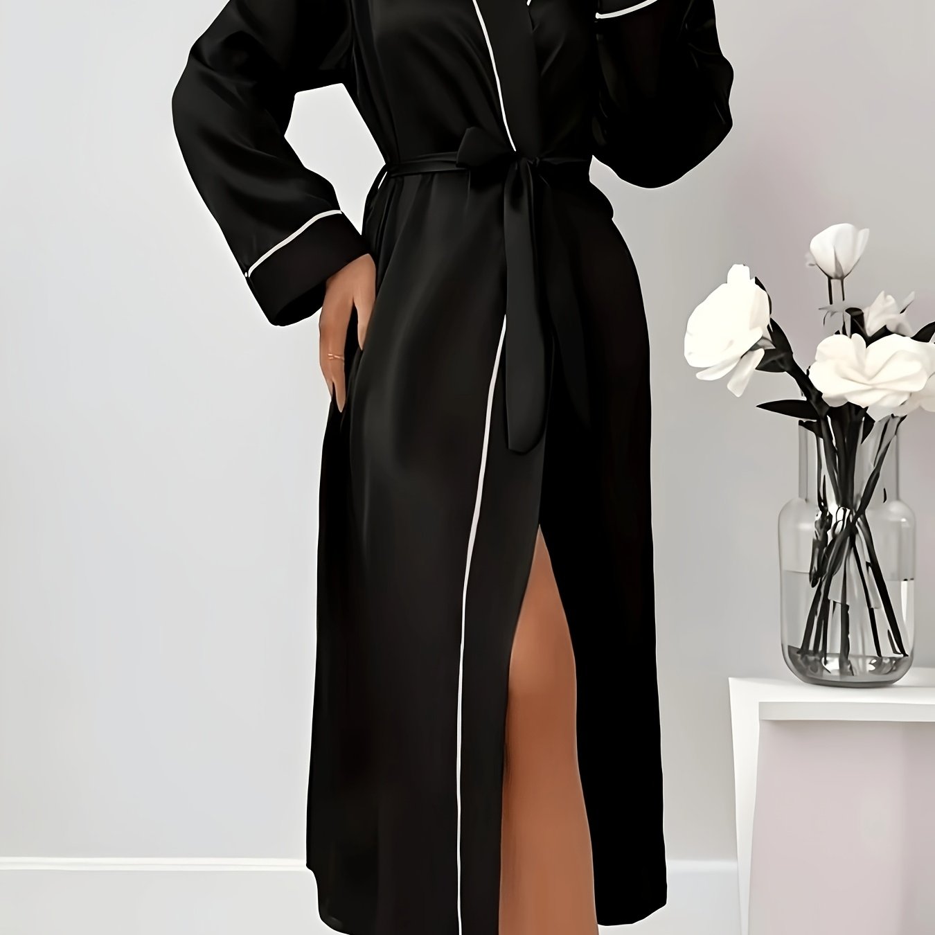 TEMU New Long Ice Sleep Robe Thin Fashion Home Clothes Women's Cardigan Bathrobe