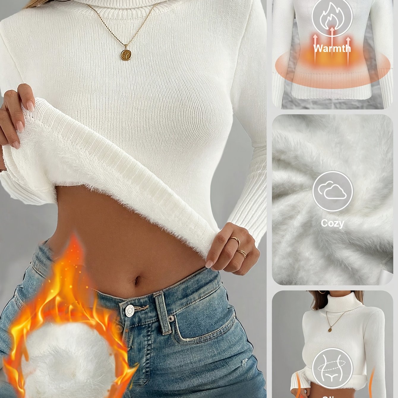 Elegant Women's High-neck Warm And Thick Fleece-lined Pullover Sweater With Comfortable Fabric. A Must-have Item For Autumn And Winter, Suitable For Daily Commuting