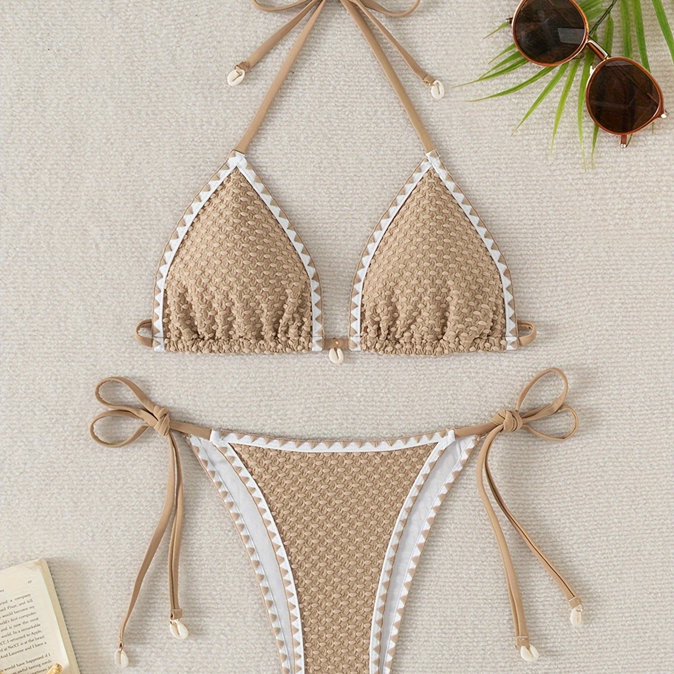 2024 New Halter Tie Sexy Split Bikini Two-piece European And Gathered Swimsuit