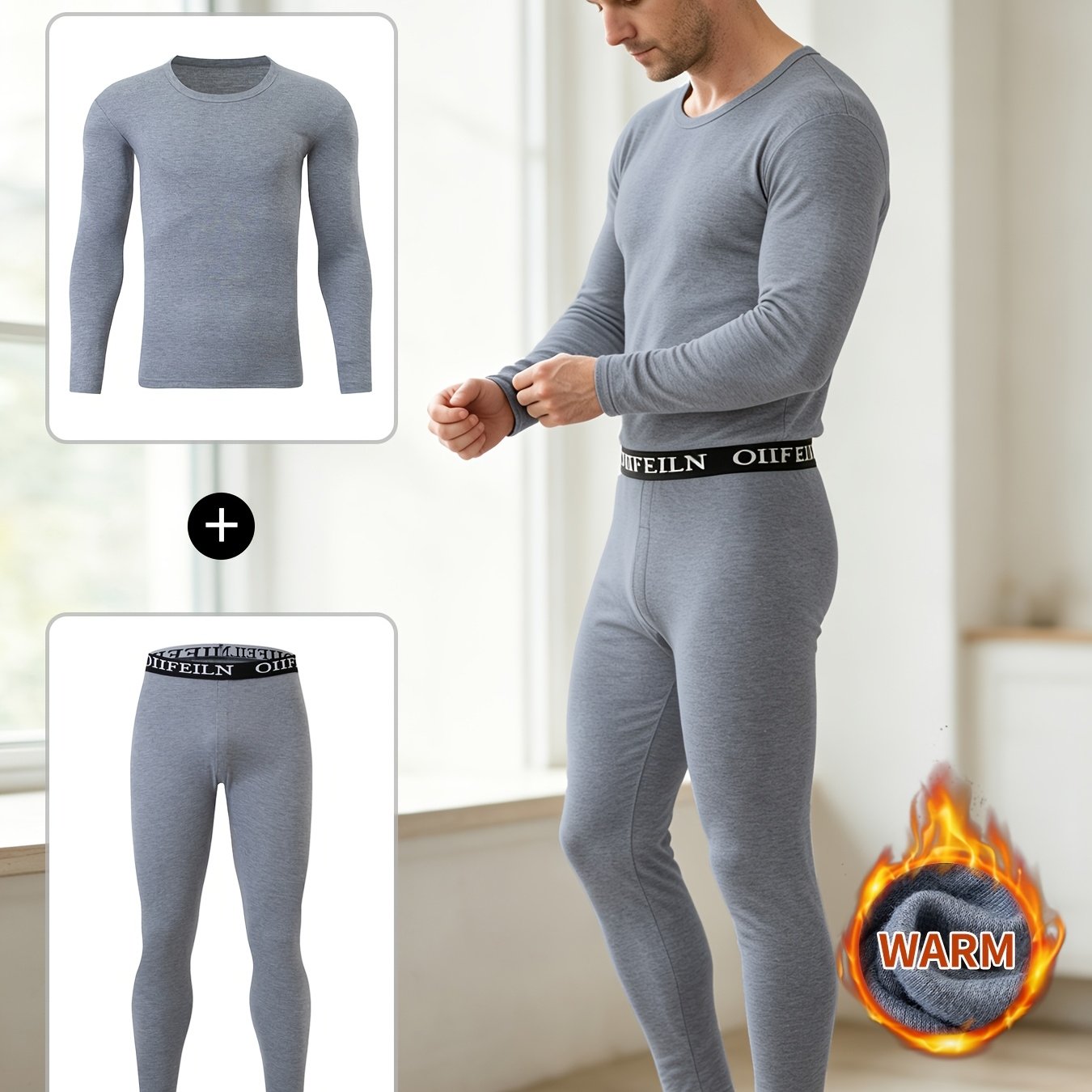 TEMU 2pcs Set: Autumn/winter Warm Casual Inner Layer Base Layer Set, Men's Long-sleeve T-shirt   Pants