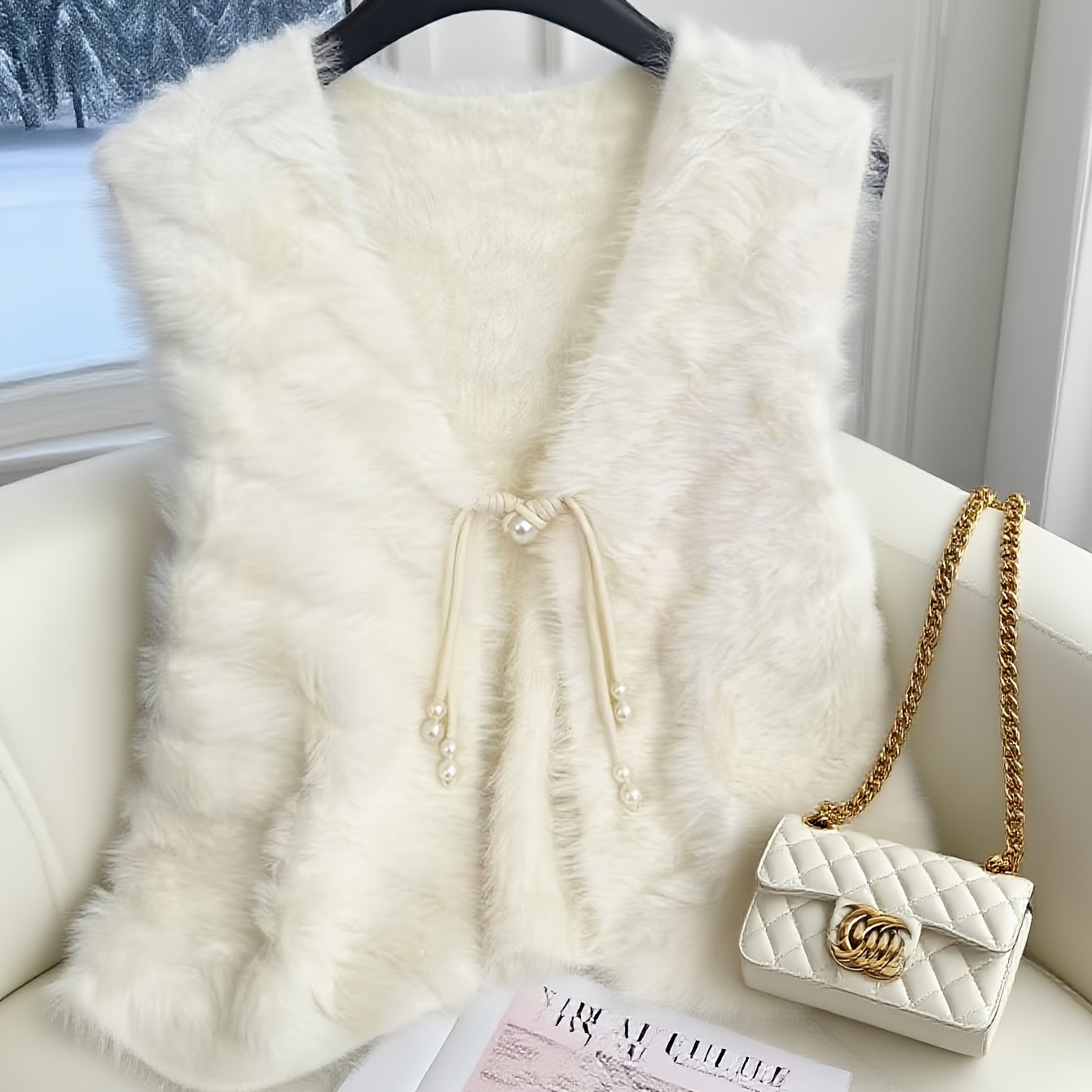 New Autumn/winter Sleeveless Cropped Open-front Fuzzy Vest, Fashionable Versatile And Elegant Women's Outerwear Top