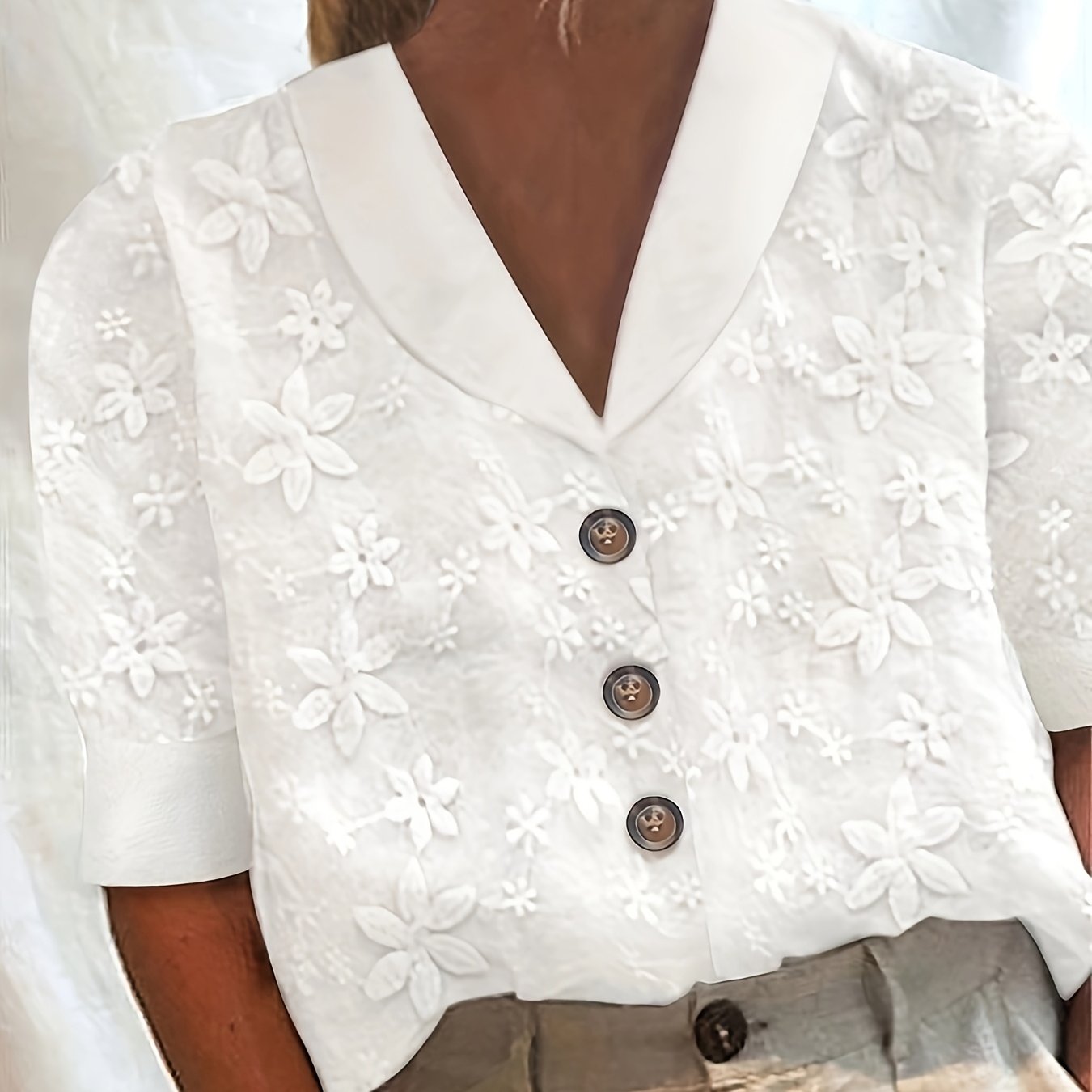 Solid Color Loose V-neck Short Sleeve Pullover
