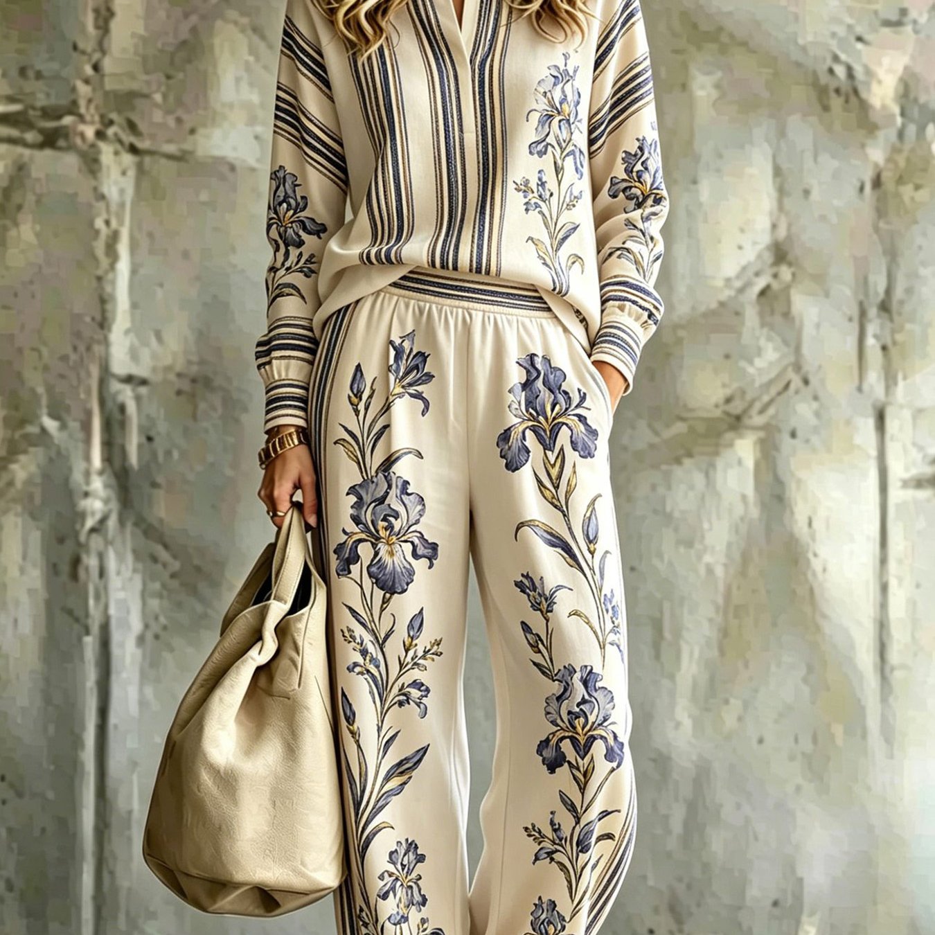 Image of 2pcs Set, European And Women's Casual Outfit, Small V-neck Long-sleeve Top + Women's Casual Long Pants, Fabric Is Comfortable, Suitable For Everyday Casual Fashion Gatherings And In .