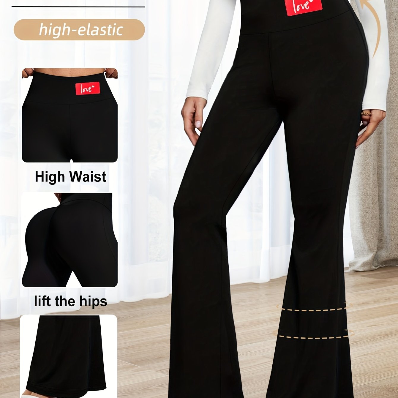 women's high waisted flared leggings elastic waistband Temu Hungary