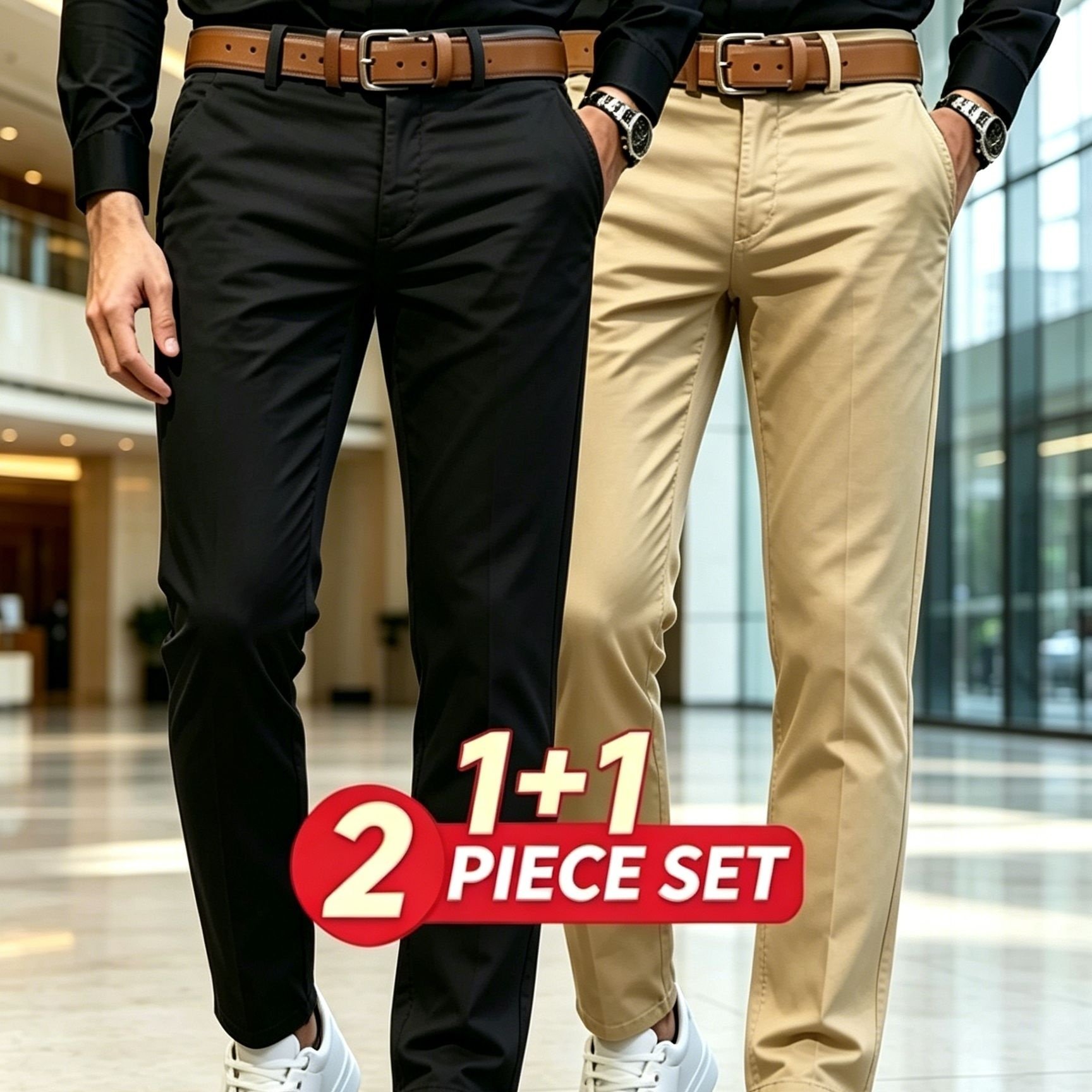 TEMU 2pcs Set Men's Thin Solid Color Zipper Casual Trousers, Pure Fabric Comfortable -friendly Breathable, Office Outing Casual All-match Style,