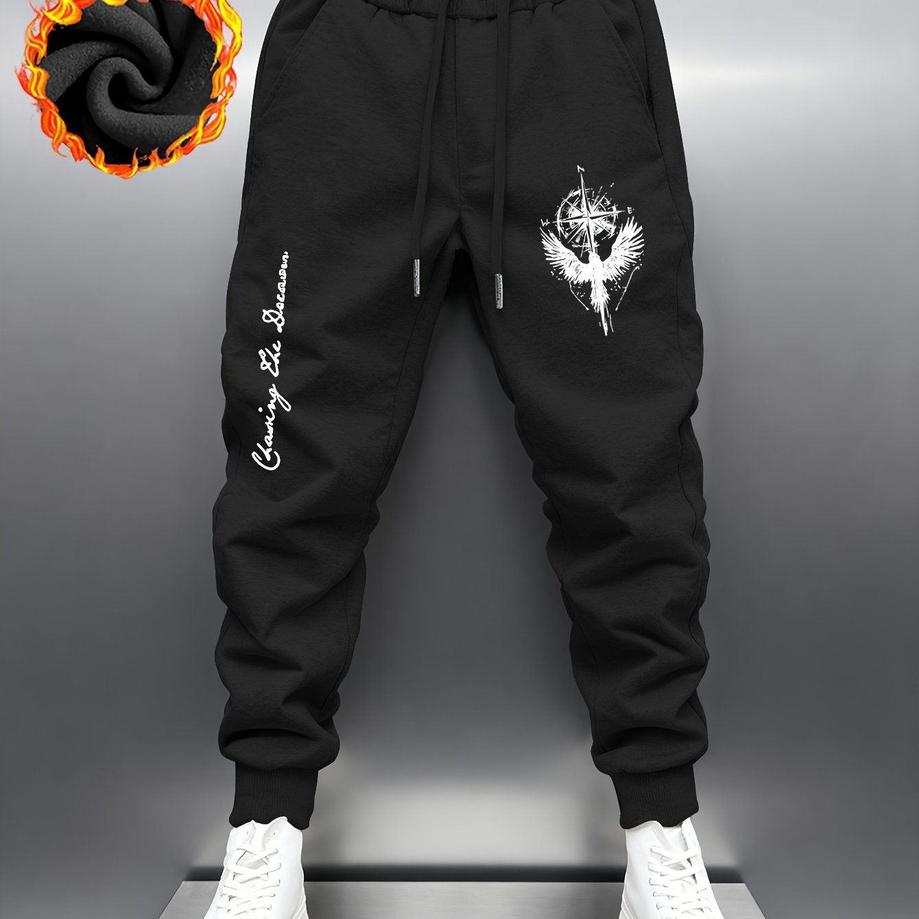 TEMU Print Pattern Men's Thick Comfortable Sweatpants Men's Fashion Elastic Fabric Sports Men's Casual Pants Men's Trendy Thick Men's Trousers Men's