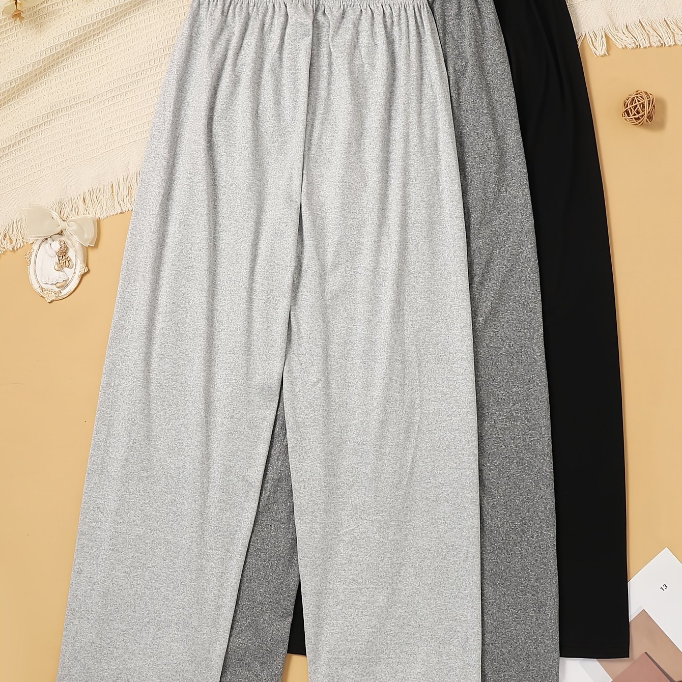 TEMU 3pcs Set Of Women's Plus-size Sleep Pants, Solid Color Simple Straight- Pants, Loose And Comfortable, Suitable For