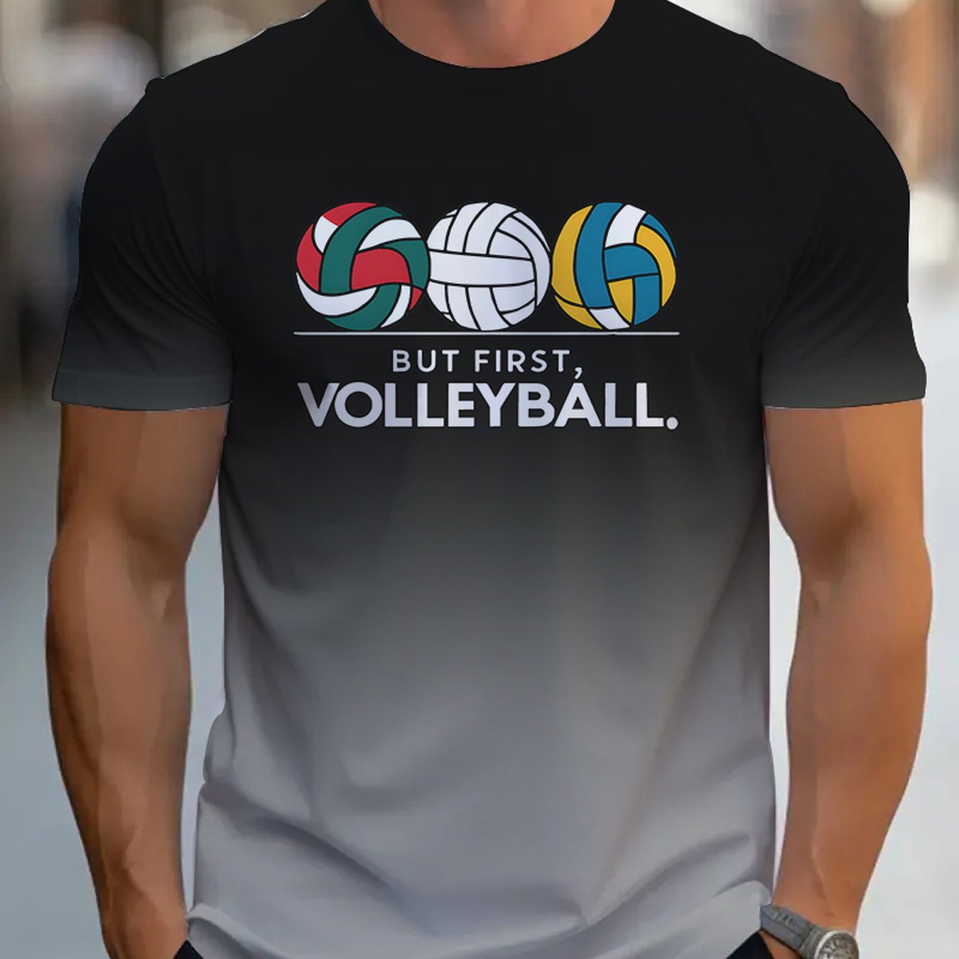 TEMU Volleyball Sports T-shirt, Casual Daily Wear, Loose Round Neck Short-sleeve Top, Suitable For Hot Weather, Machine Washable Fabric