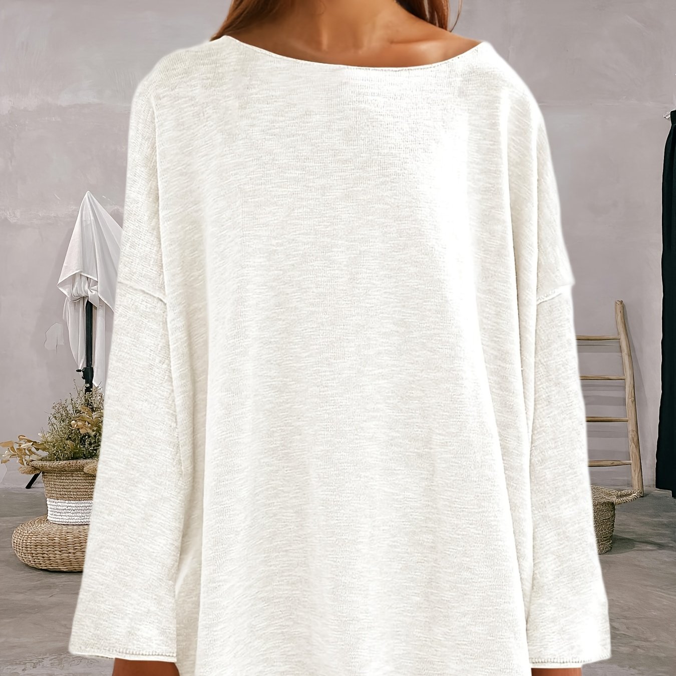 Image of Women's Oversized Lightweight Sweater Blouse - Batwing Sleeve Tunic Top, Crewneck Long Line Shirt, Machine Washable Solid Color Fall/winter Elegant Casual Tops