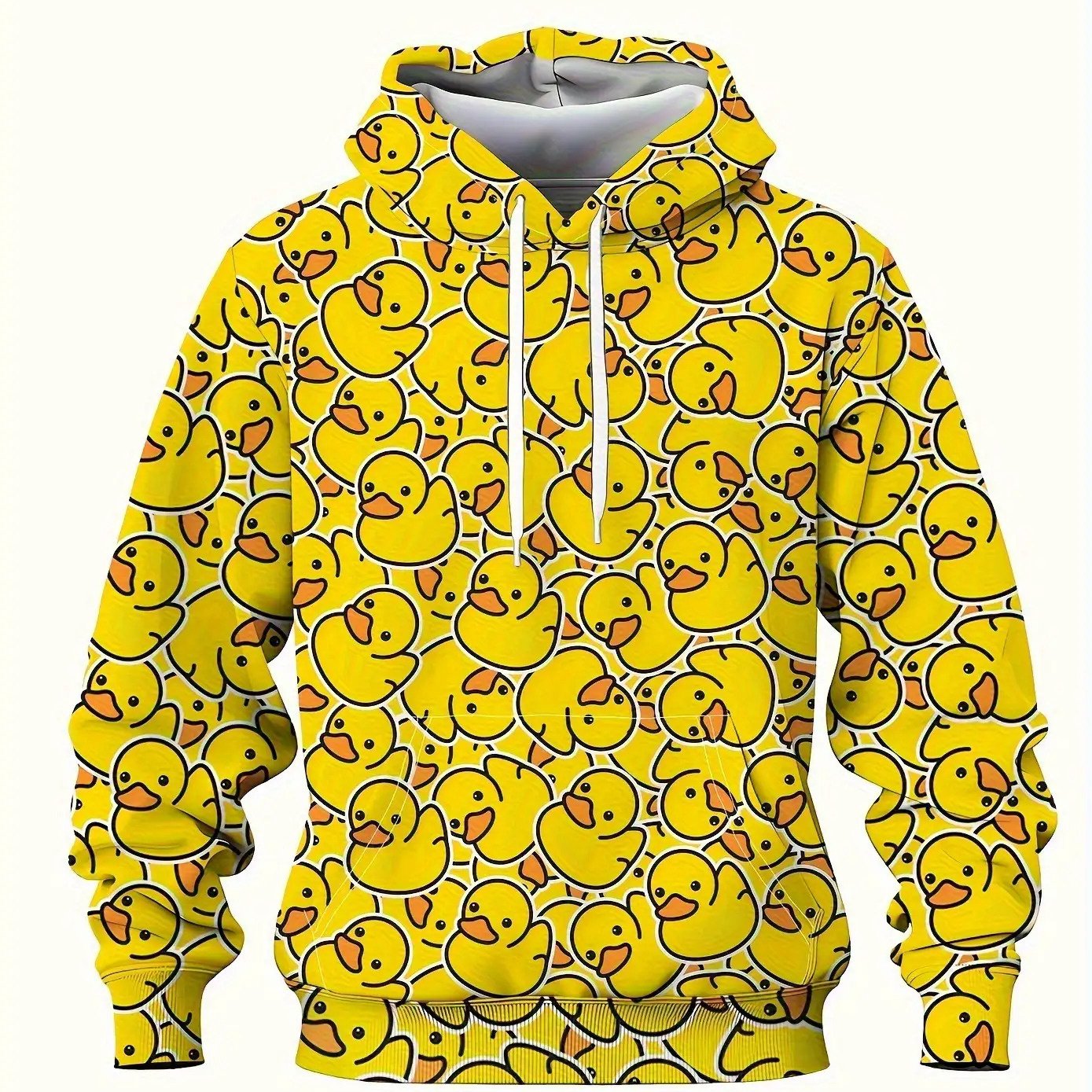TEMU Men's Fun Yellow Duck Print Hoodie- Loose Plus Size/sweatshirt, Washable Polyester Coat, Essential Daily And Theme Activities, Modern , Durable