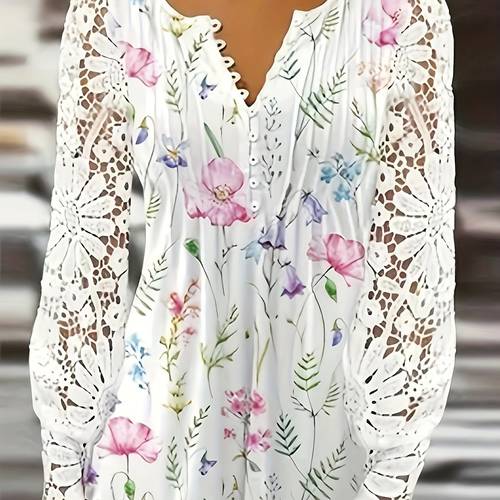 spring and summer new womens lace sleeves pleated solid color button t shirt bottoming shirt