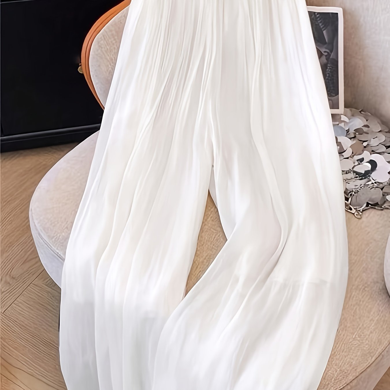E-shop Damen Casual Hose mit elastischem Bund, lockere Passform, einfarbig, für Frühling, Sommer Herbst, Stoffhose für Damen