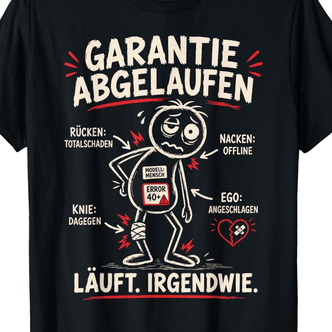 Image of Garantie Abgelaufen Funny German Humor Black Crew Neck Casual T Shirt Holiday Gift Short Sleeve Season Tee Daily Wear